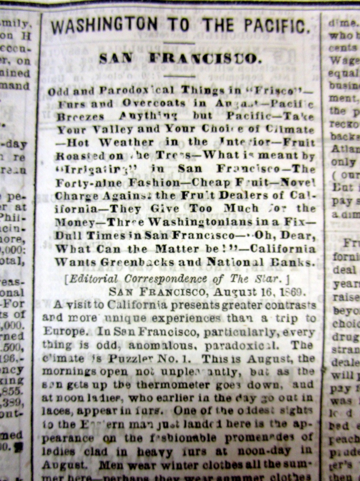 1869 newspaper DETAILED early DESCRIPTION of SAN FRANCISCO California 155 yr ago