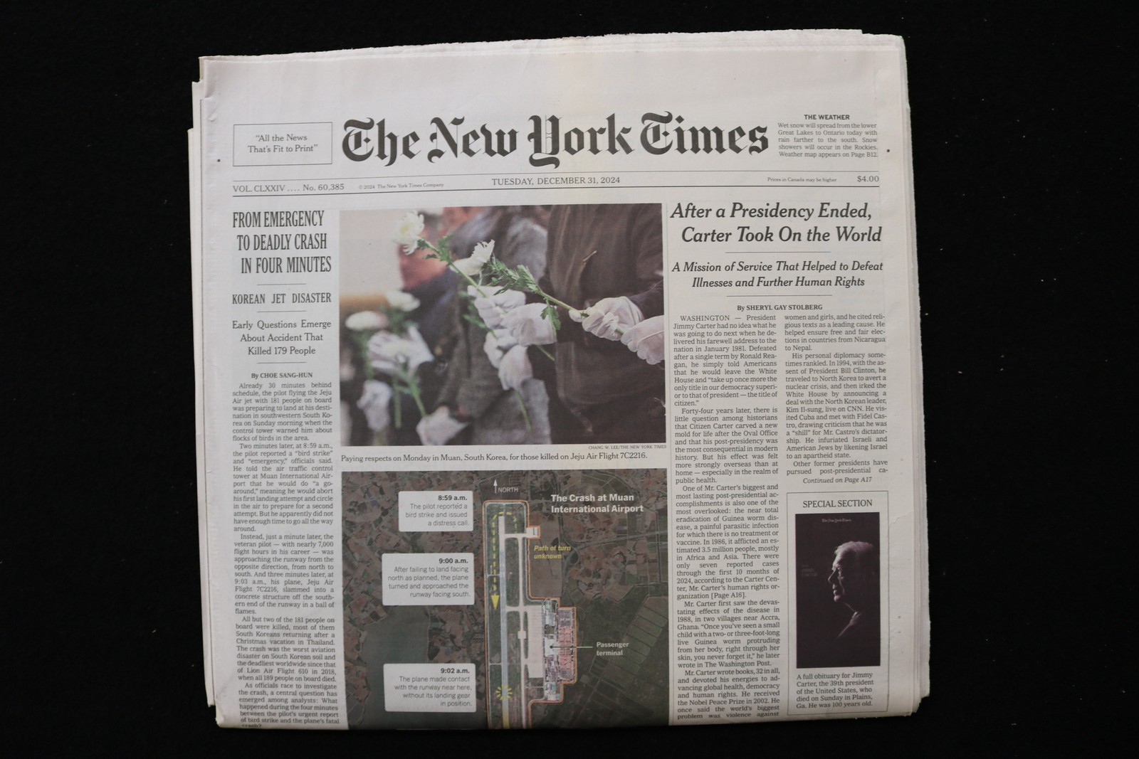 2024 DECEMBER 31 NEW YORK TIMES – JIMMY CARTER OBITUARY AND SPECIAL SECTION