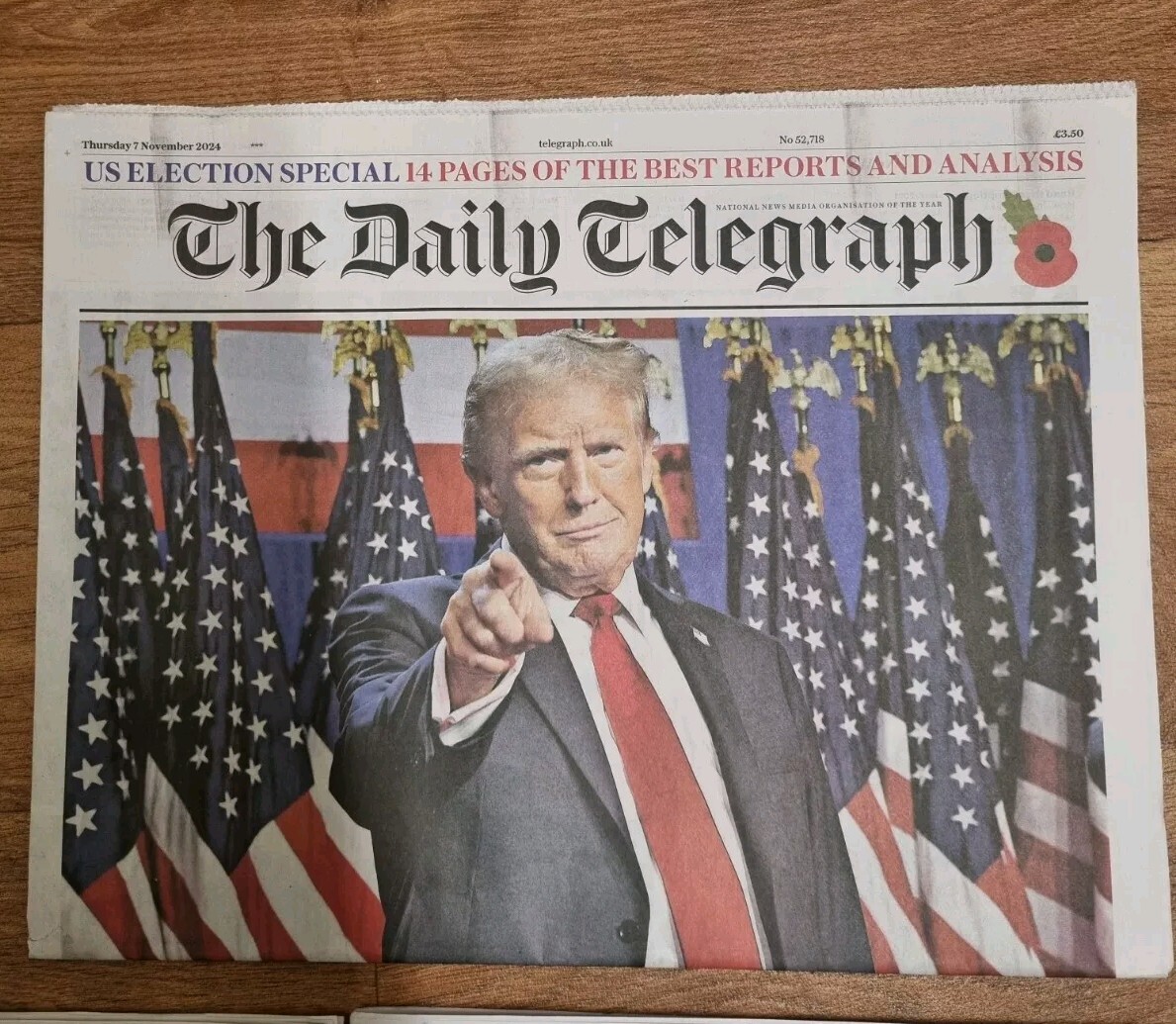 9 x UK Newspapers Donald Trump US Elections 07/11/24 Souvenir Editions New