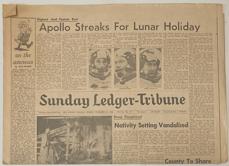 Sunday Ledger-Tribune Newspaper New Albany Indiana 1968 Apollo 8 Nativity Vandal