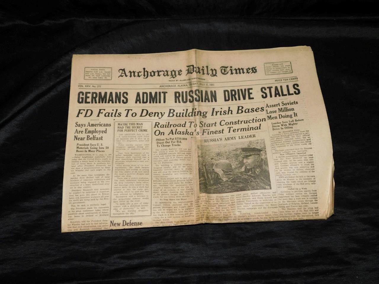 July 11 1941 Anchorage Alaska Newspaper WW2 Germans Admit Russian Drive Stalls