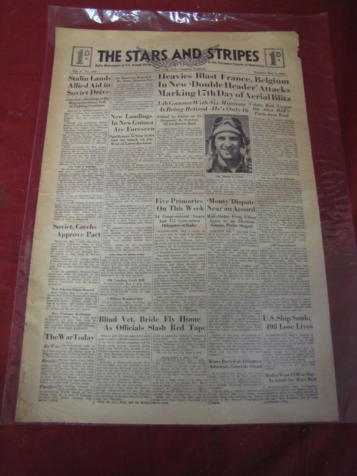 Antique 1944 The Stars & Stripes Newspaper Page (#2)