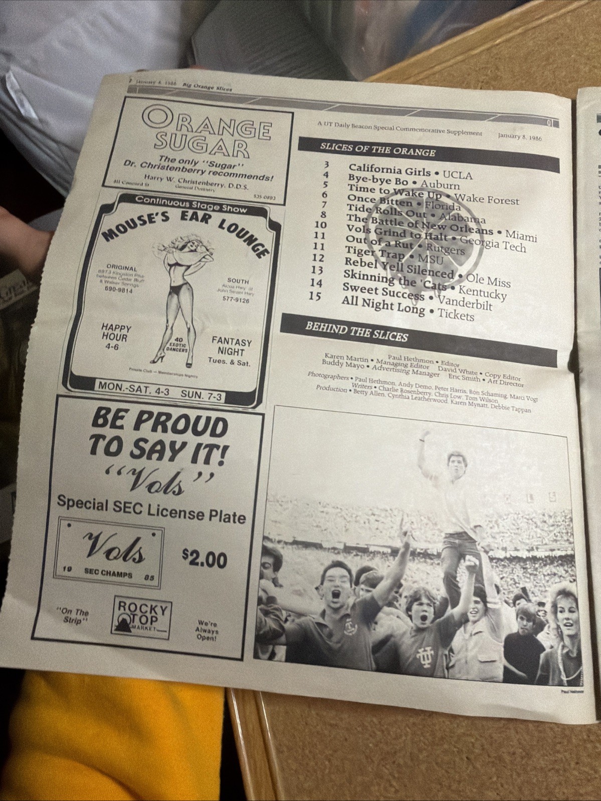1985 Tennessee Vols Football Sugar Bowl Sugar Vols 2 Paper Special Inserts VG