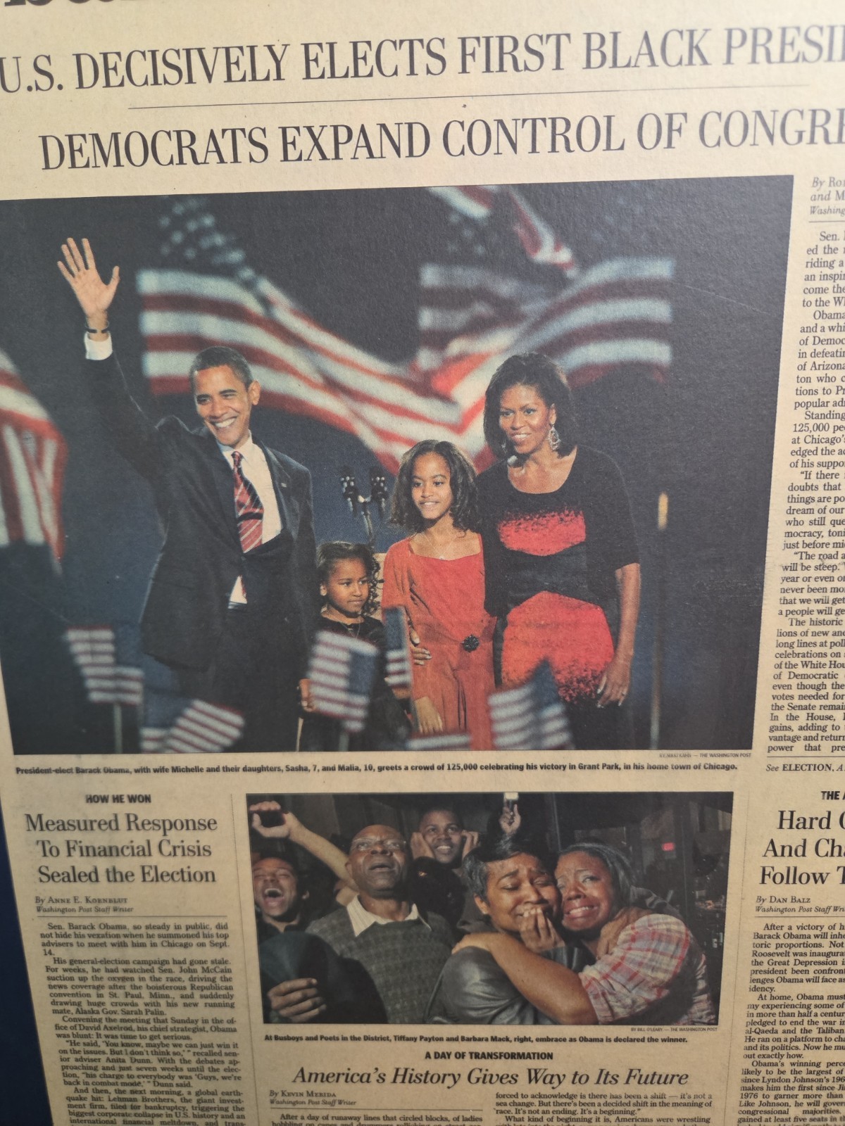 Newspaper OBAMA MAKES HISTORY. FIRST BLACK PRESIDENT, COMMEMORATIVE EDITION NICE