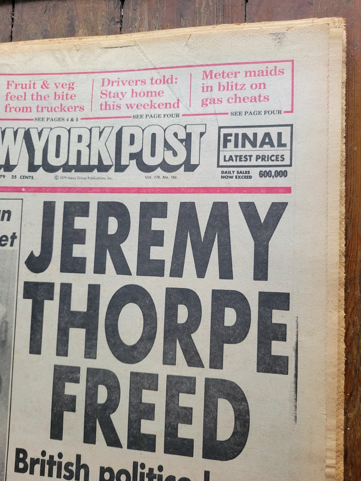 New York Post Newspaper, June 22, 1979, Jeremy Thorpe Freed, Citibank Robbery