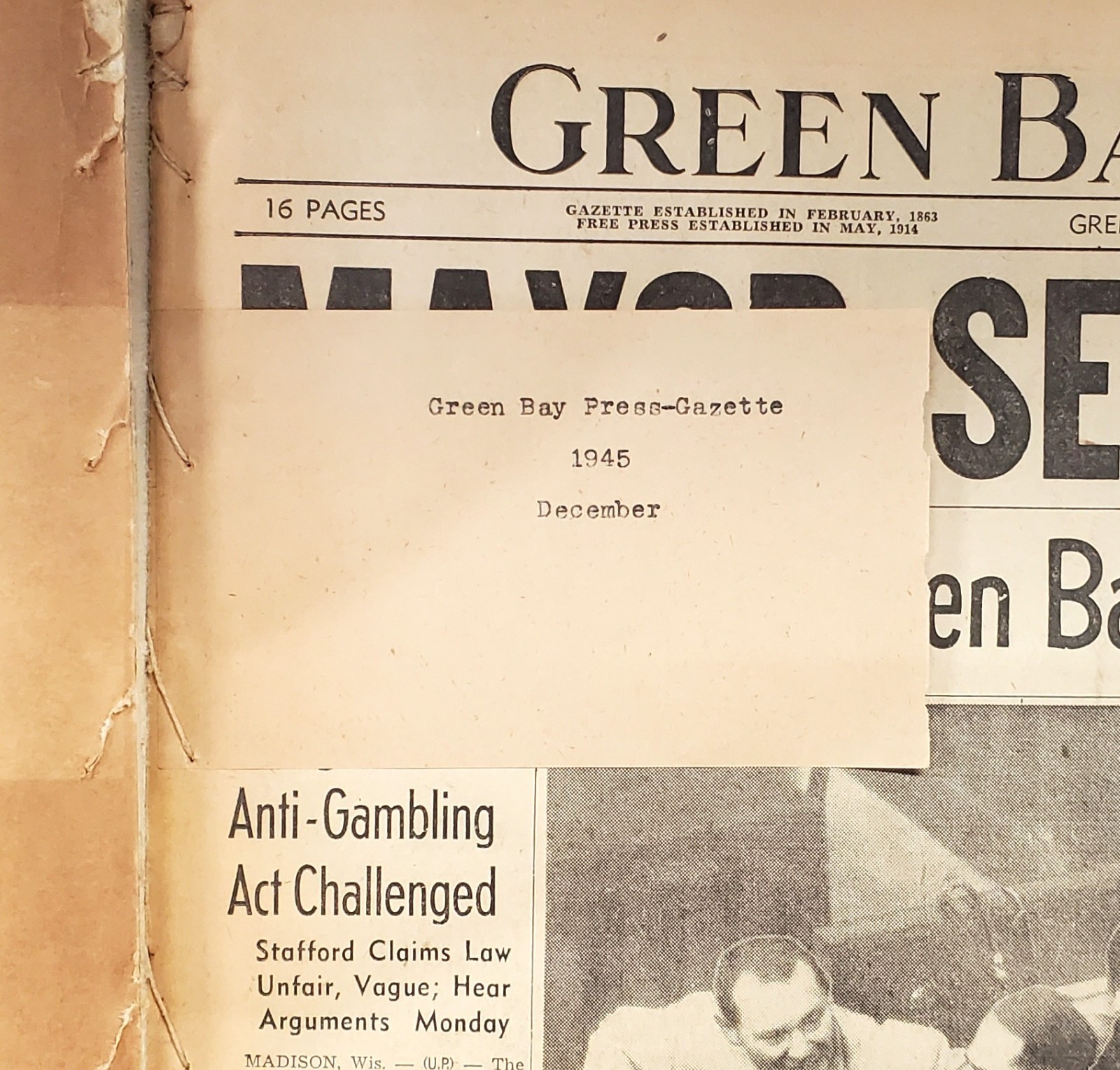 Dec. 1945 Green Bay Wisconsin News Gazette NewsPaper Hard Cover Book