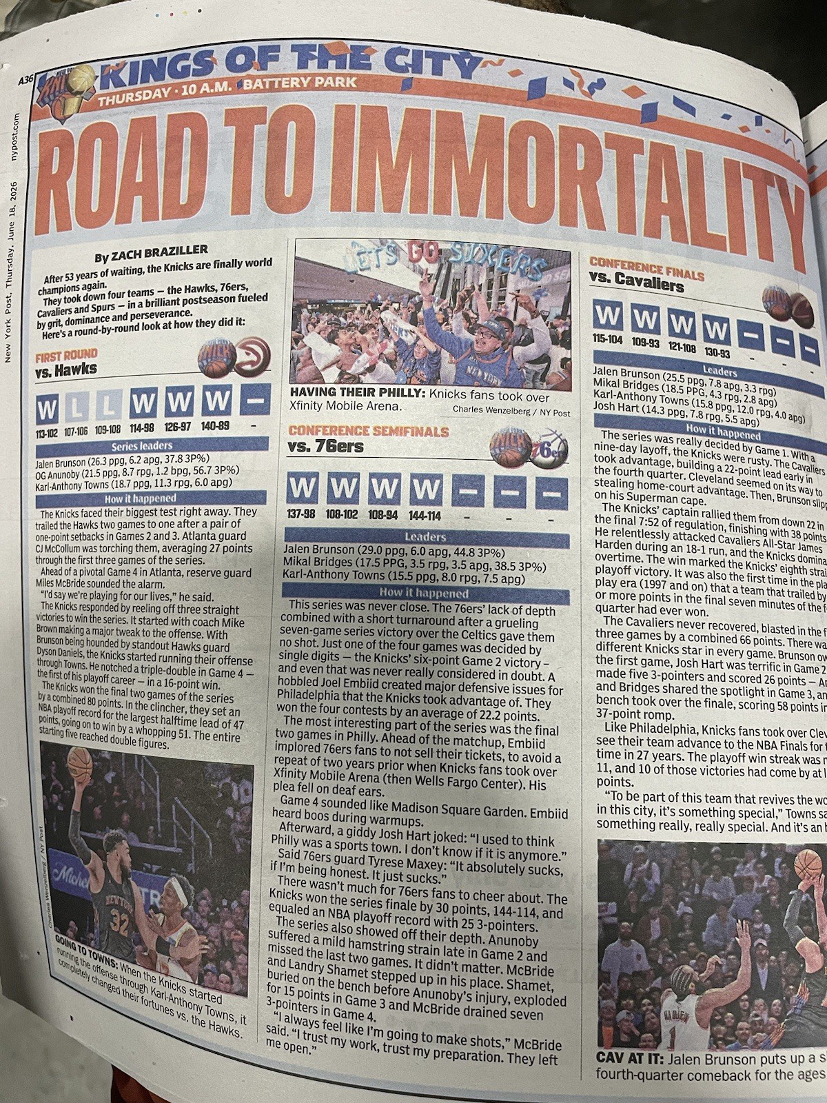 New York Knicks 6/18/26 Kings Of The City NY Post Paper Brunson Knick York Post