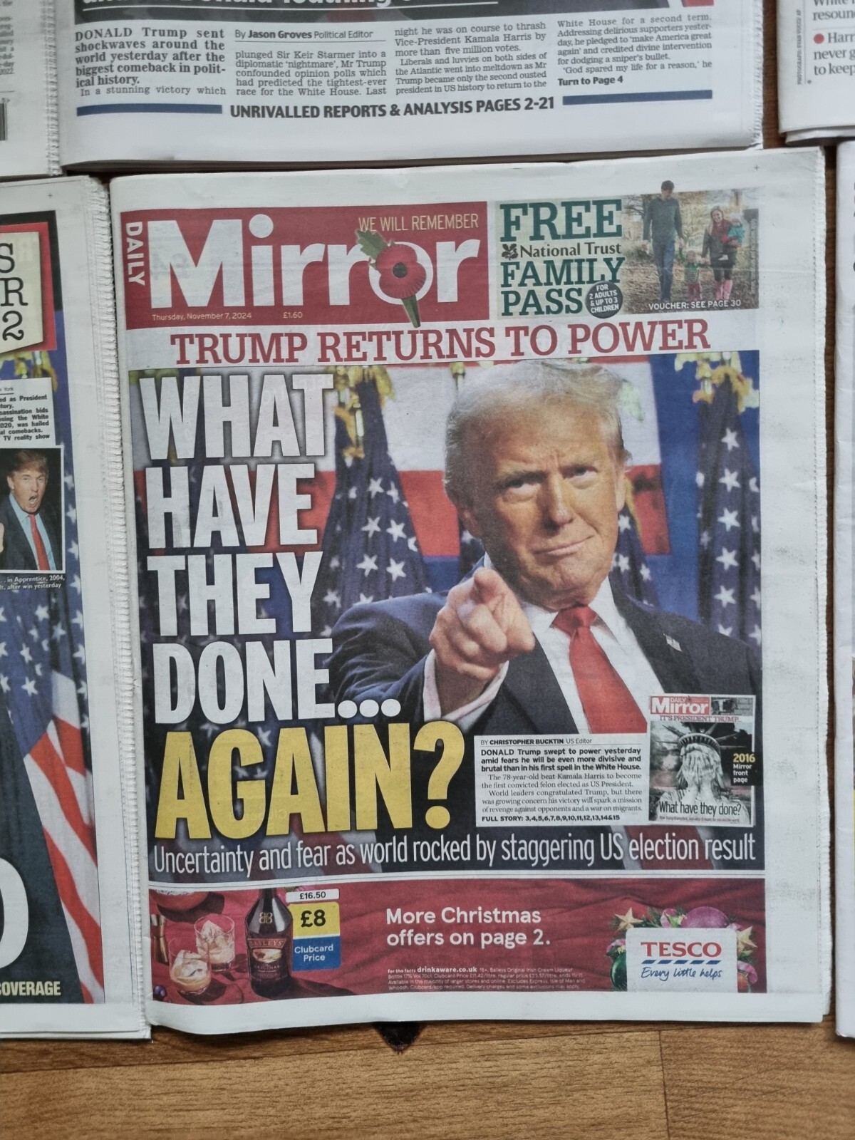 9 x UK Newspapers Donald Trump US Elections 07/11/24 Souvenir Editions New