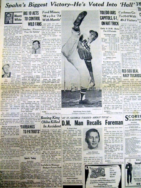 1973 newspaper Milwaukee Braves pitcher W SPAHN voted into BASEBALL HALL OF FAME