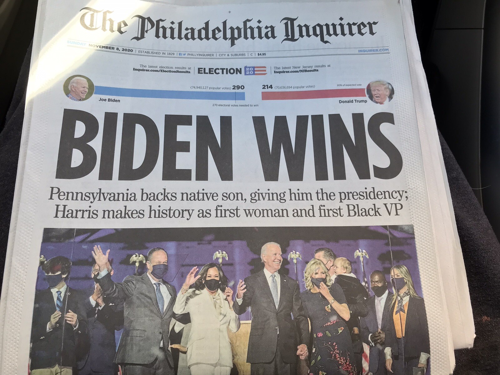 THE PHILADELPHIA INQUIRER BIDEN WINS 11/8/20 JOE BIDEN ELECTED PRESIDENT
