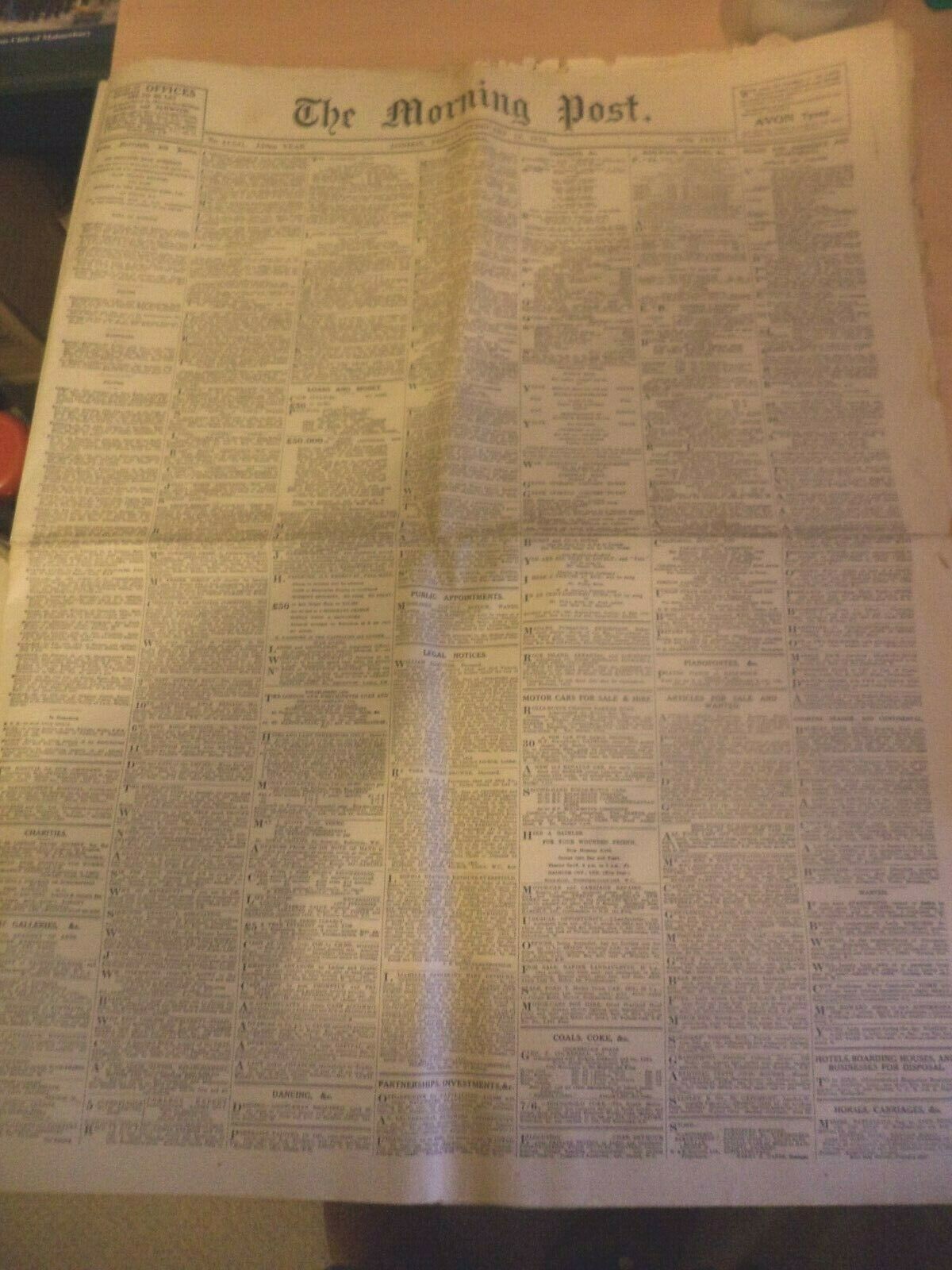 OLD ANTIQUE ORIG NEWSPAPER the morning post 19 feb 1915 ww1 MORINIER WAR HONOURS