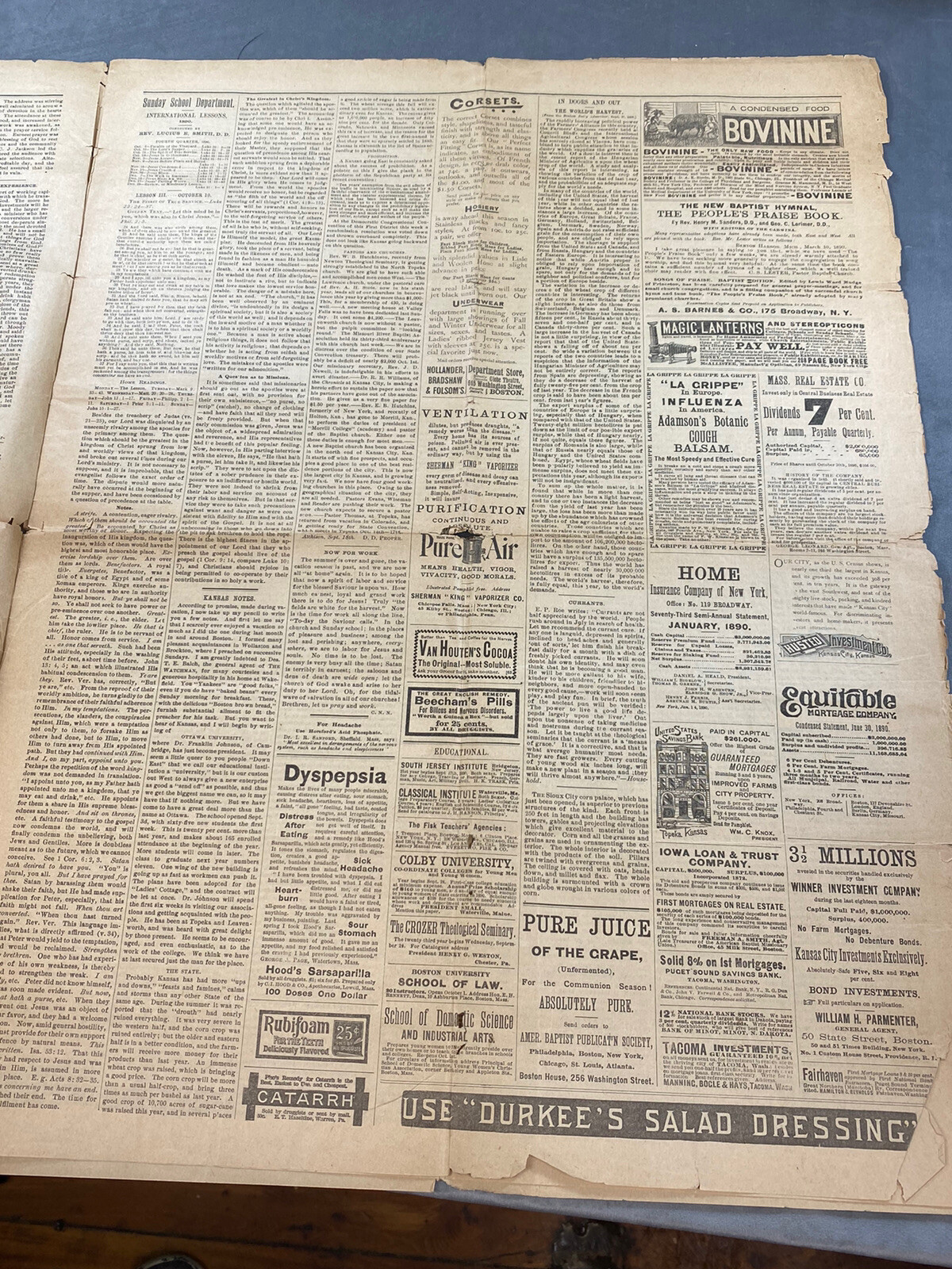 1890 Boston Newspaper “The Watchman” Many Interesting Ads & Articles, Catholic