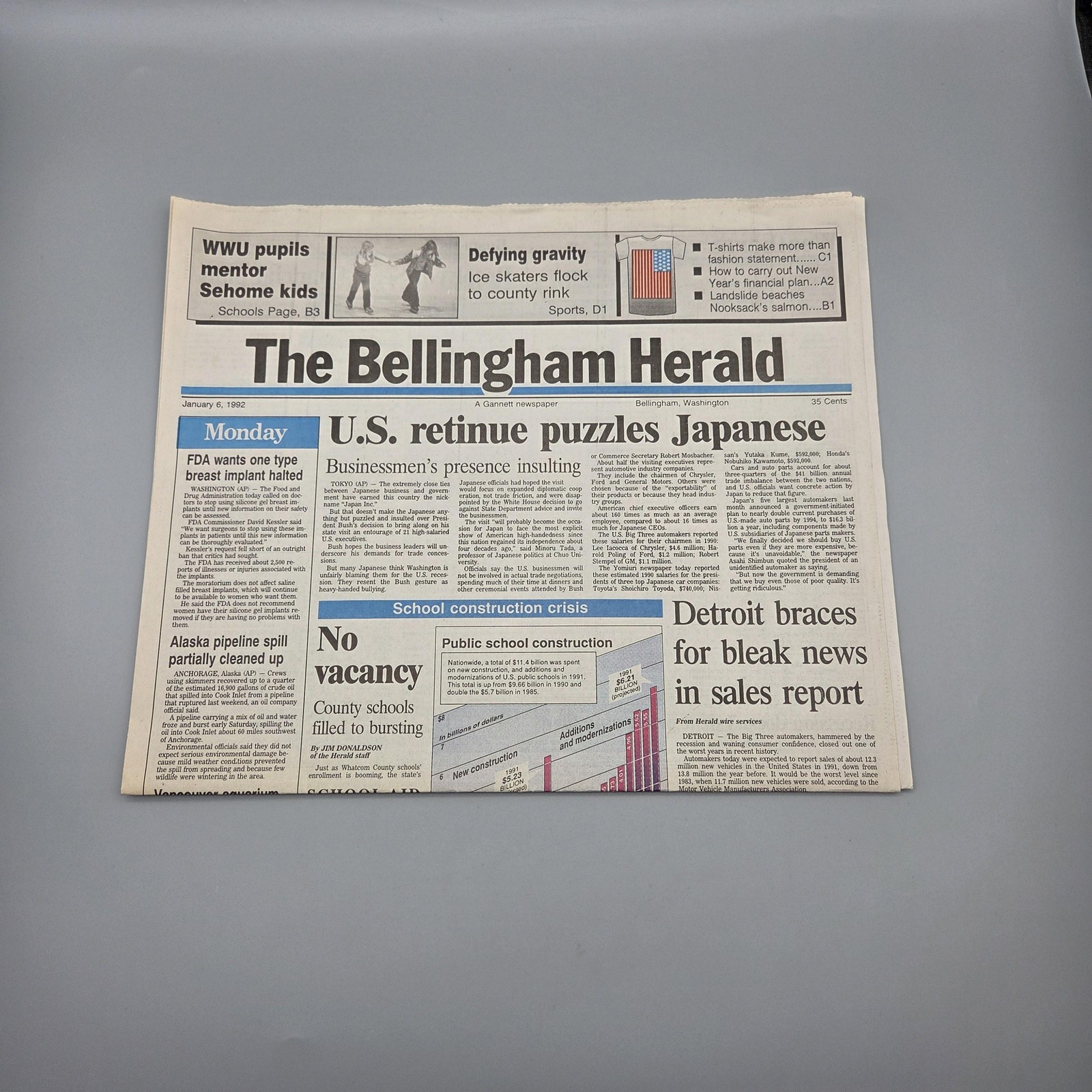 VTG 1992 Bellingham Herald WA Newspaper Jan 6 Alaska Pipeline Spill Front Page