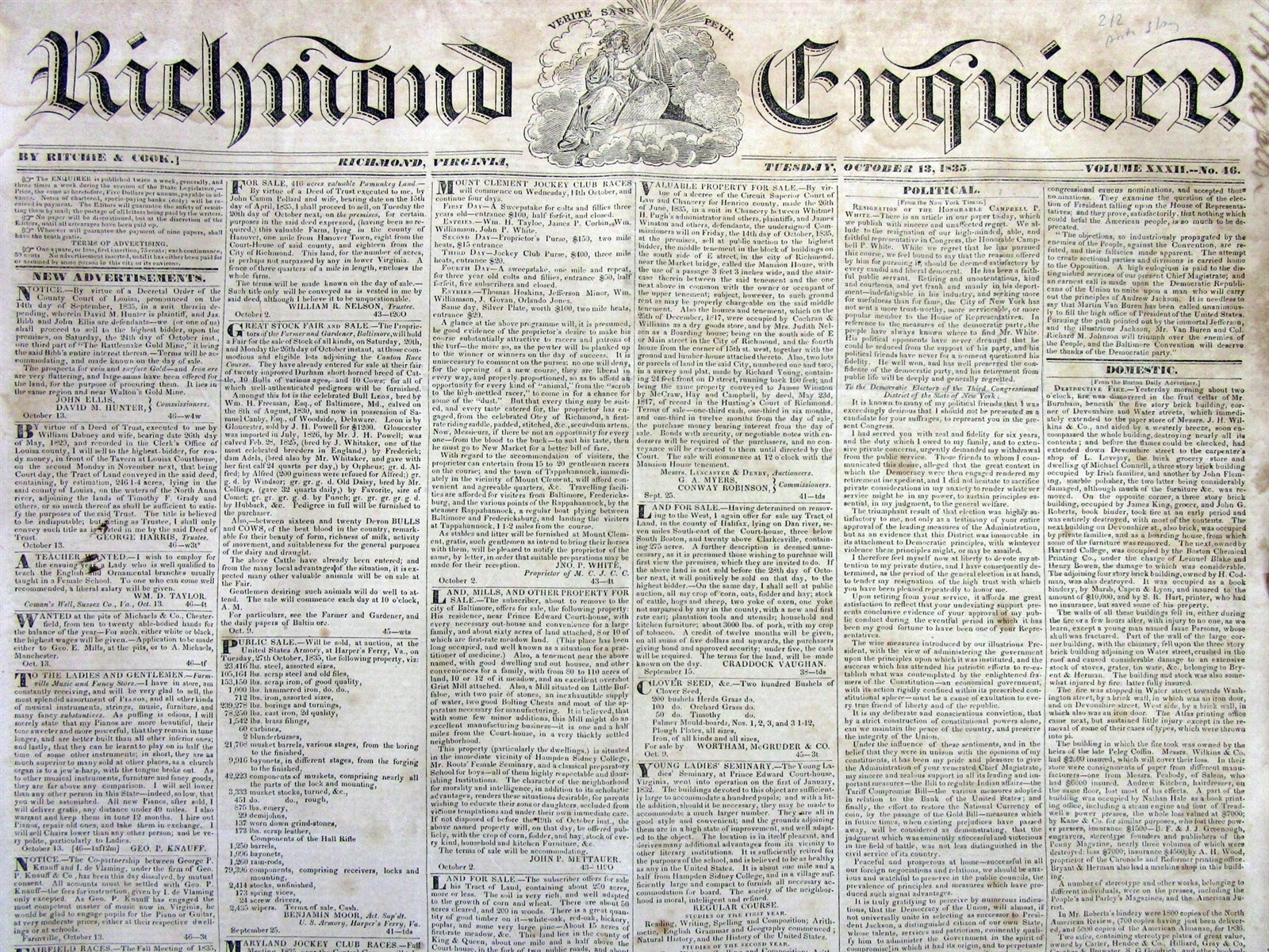 2 1835 Richmond VA newspapers w ANTI-SLAVERY CONVENTION held in UTICA New York