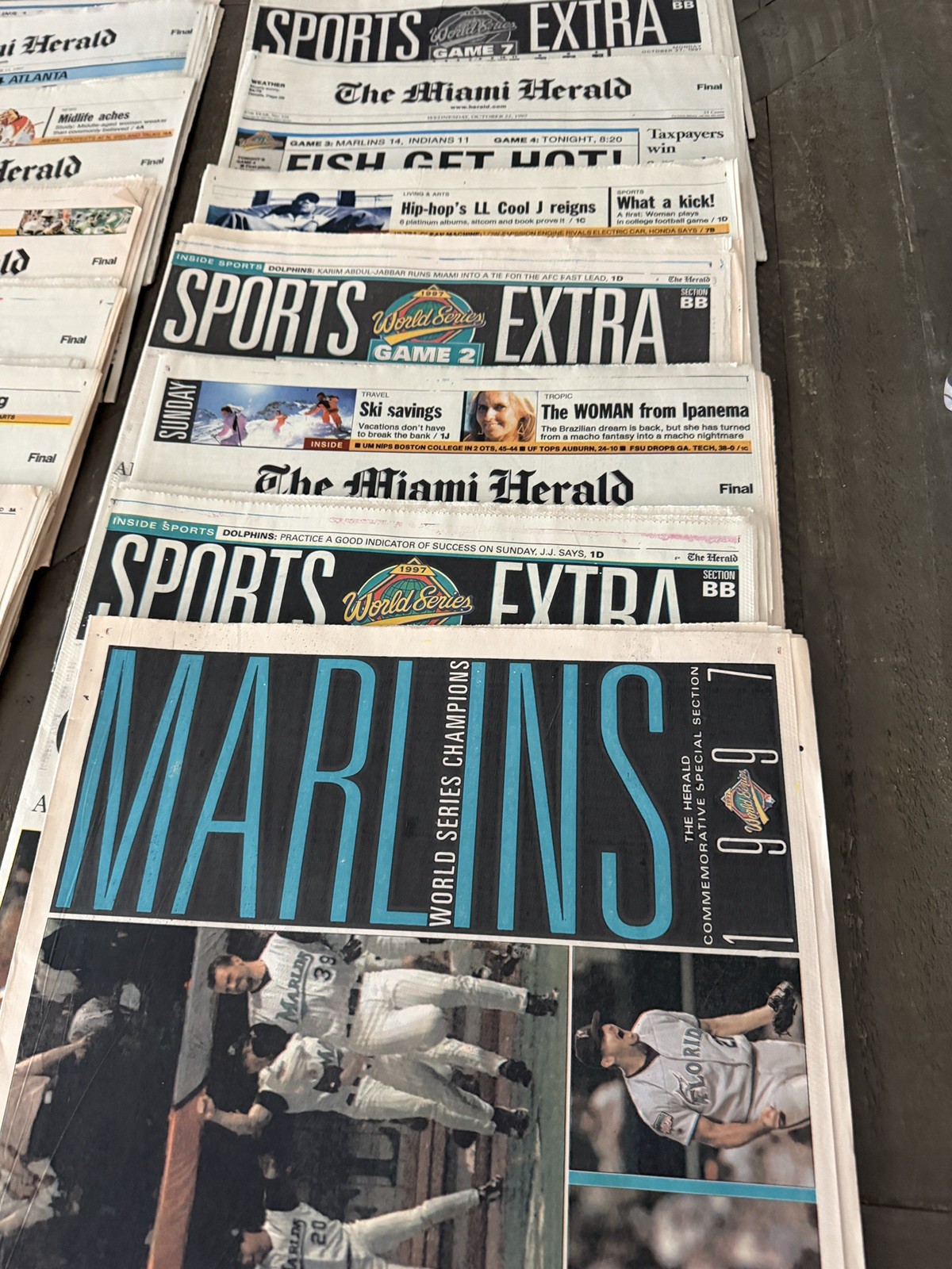 Lot of 17 Florida Marlins World Series Newspaper Headlines Baseball MLB Miami