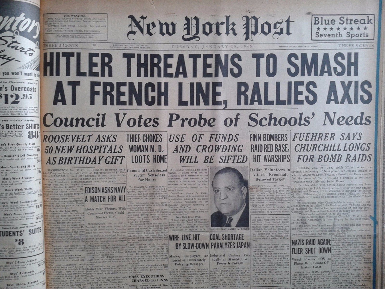 1-1940 January 30 HITLER THREATENS TO SMASH AT FRENCH LINES RALLIES AXIS