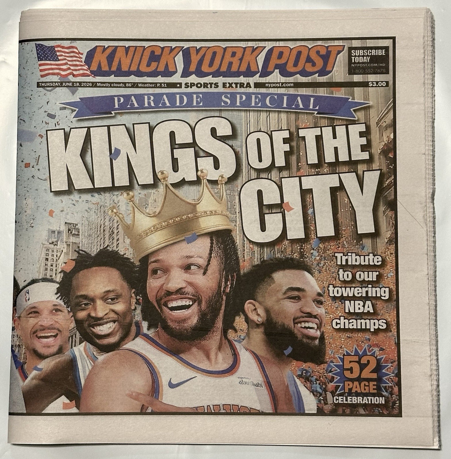 ? NEW YORK POST NEWSPAPER 6/18/26 KNICKS PARADE SPECIAL “Kings Of The City” ?