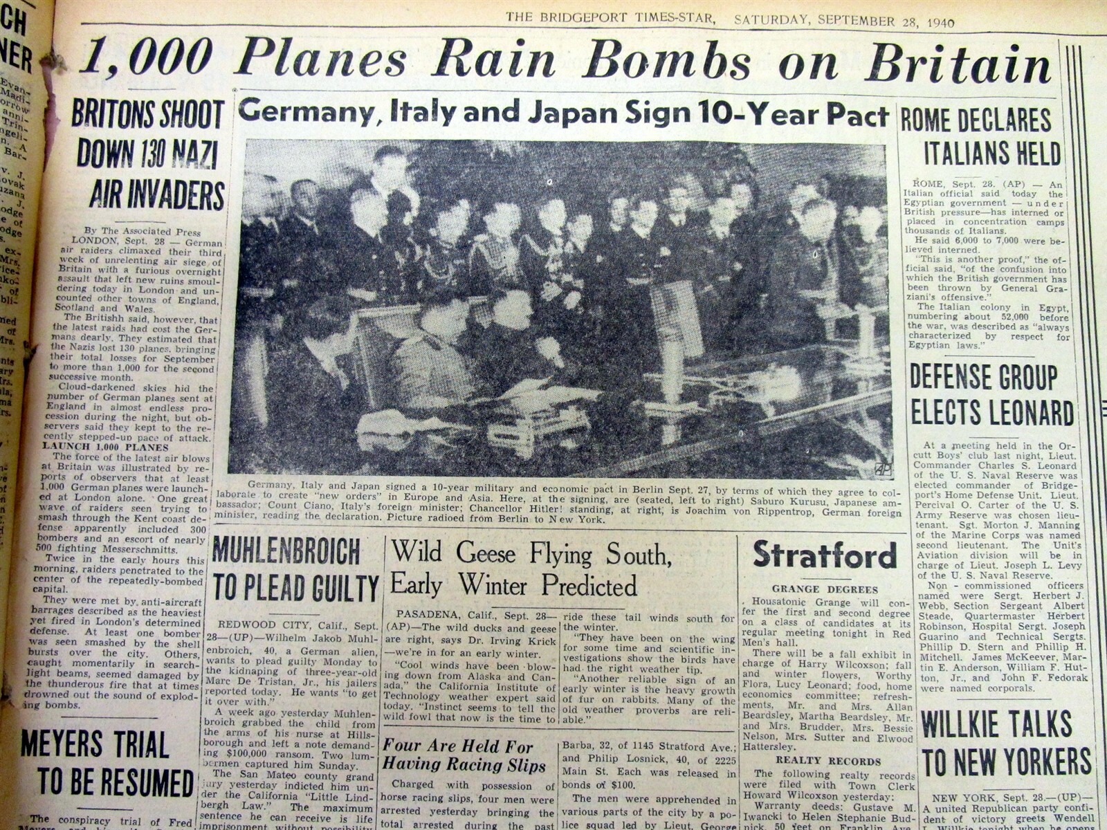 2 1940 WW II newspapers TRIPARTITE PACT joins GERMANY, ITALY, JAPAN intoTHE AXIS