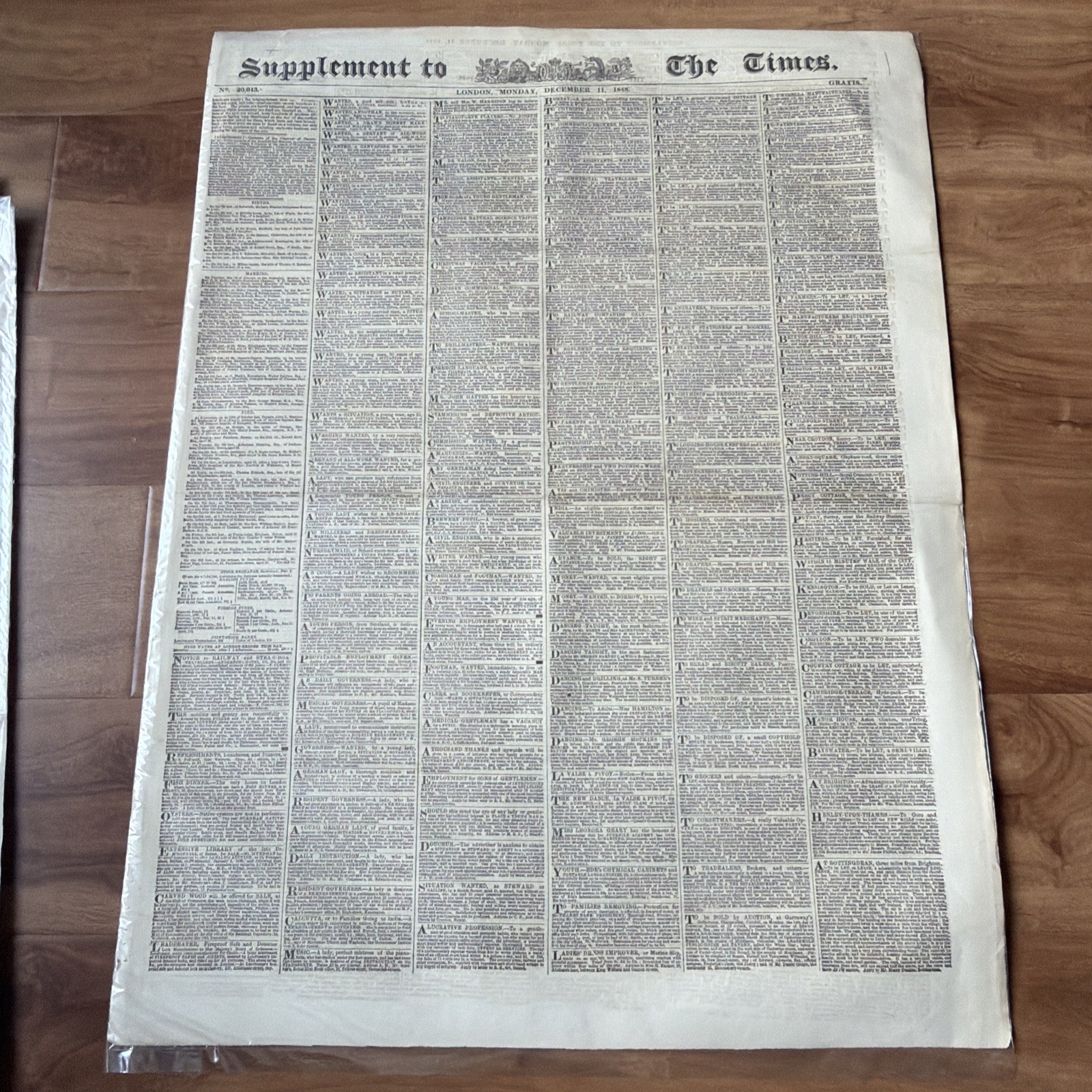 December 11 1848 THE LONDON TIMES Victorian ORIGINAL Newspaper and Supplement