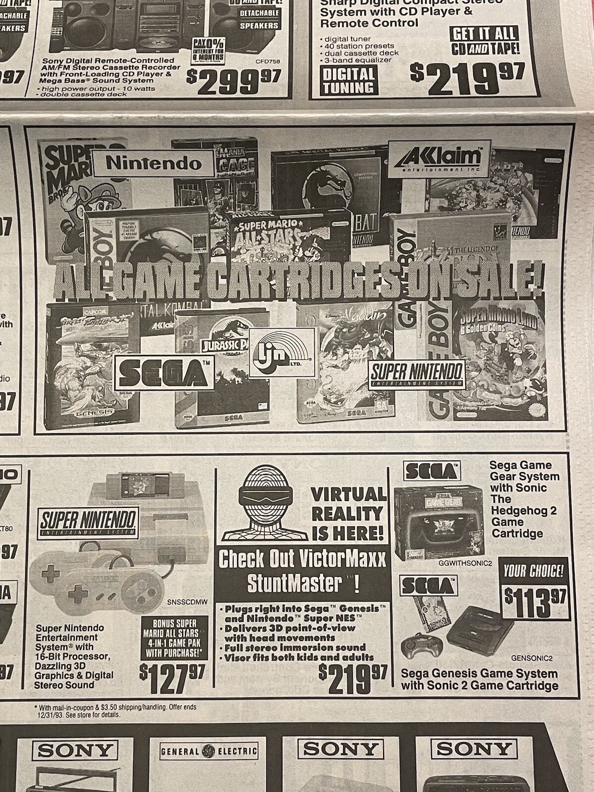 1993 Circuit City Store Newspaper Ad. Super Nintendo, Sega