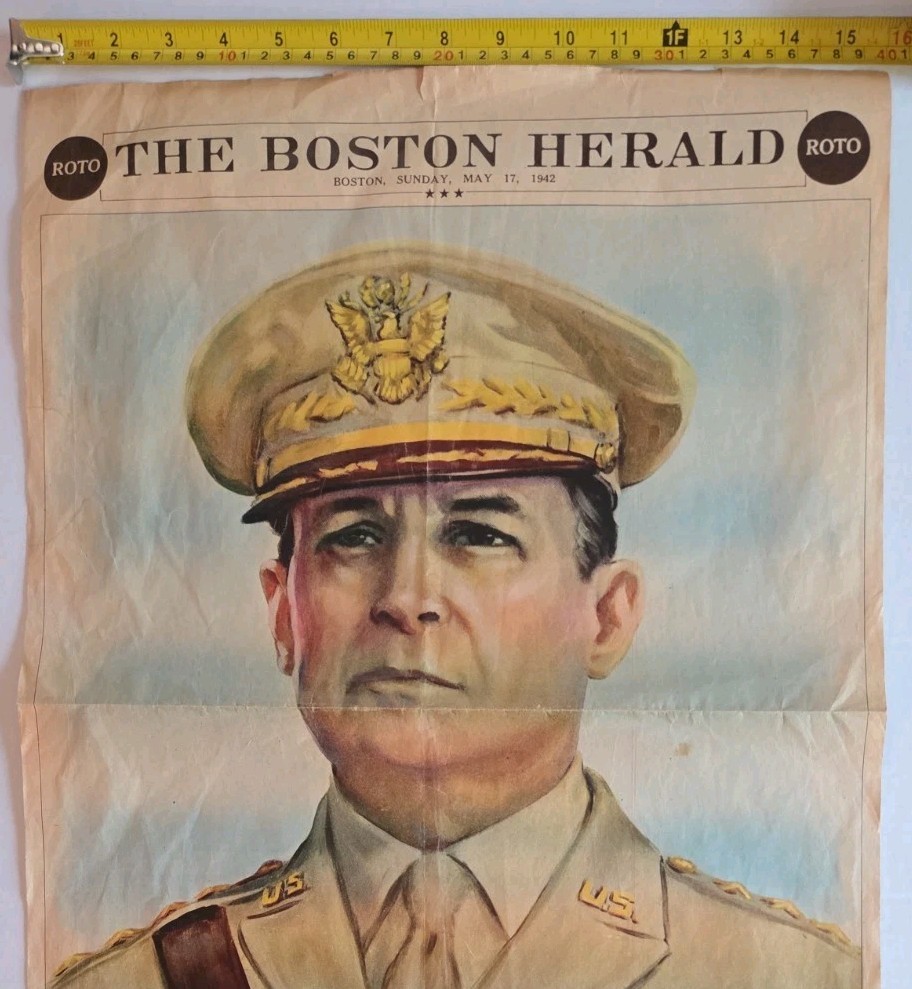 Newspaper GENERAL Douglas MacArthur BOSTON The Boston Herald Sun May 17th 1942