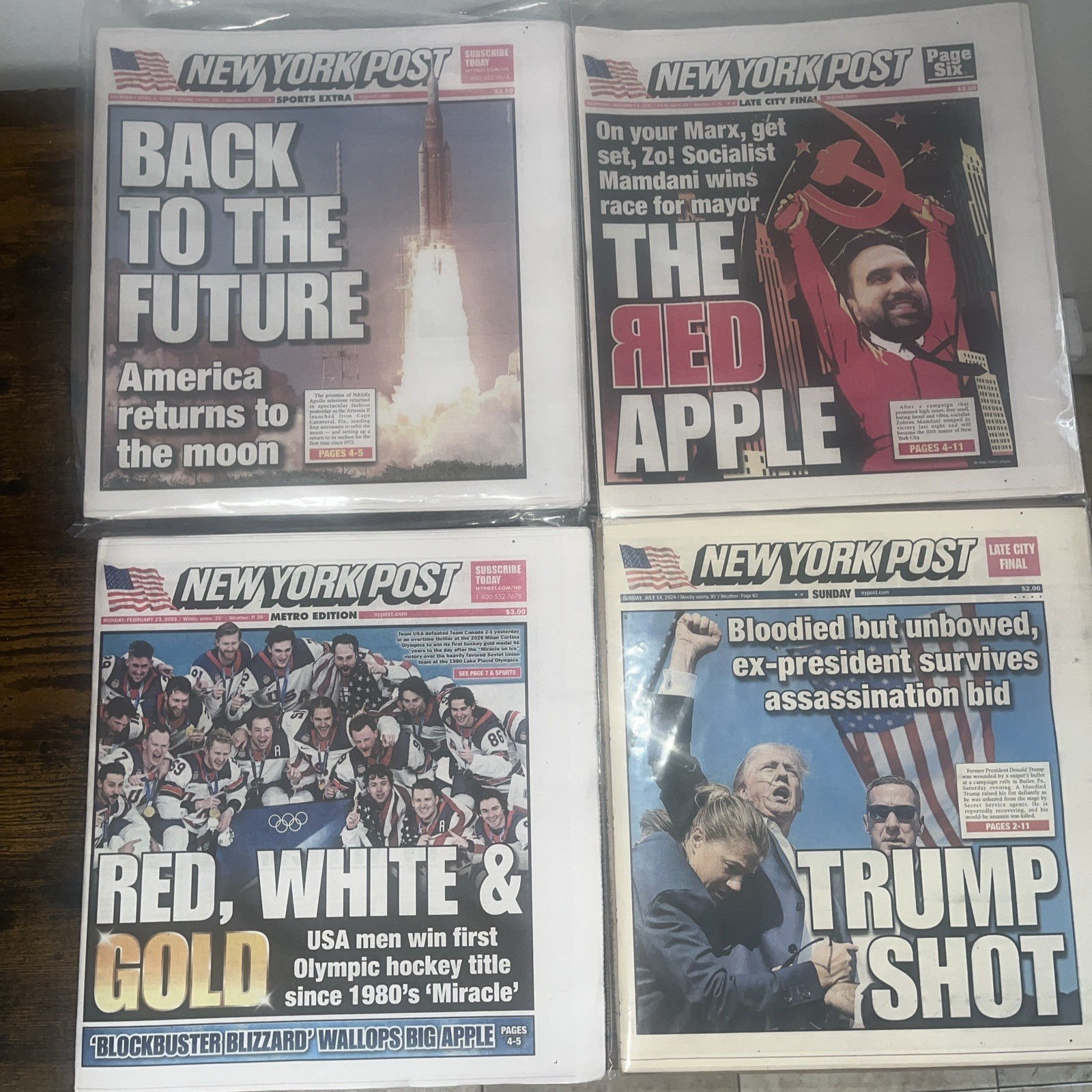 NEW YORK POST NEWSPAPER BUNDLE TRUMP SHOT MAMDANI USA GOLD OLYMPICS ARTEMIS II