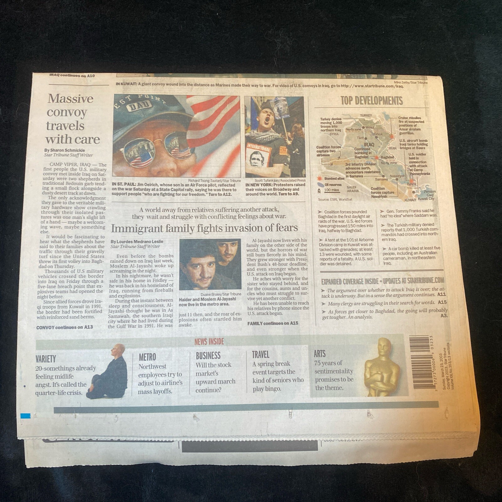 Historic Minnesota Star Tribune Iraq War March 23, 2003 – SECTION A ONLY