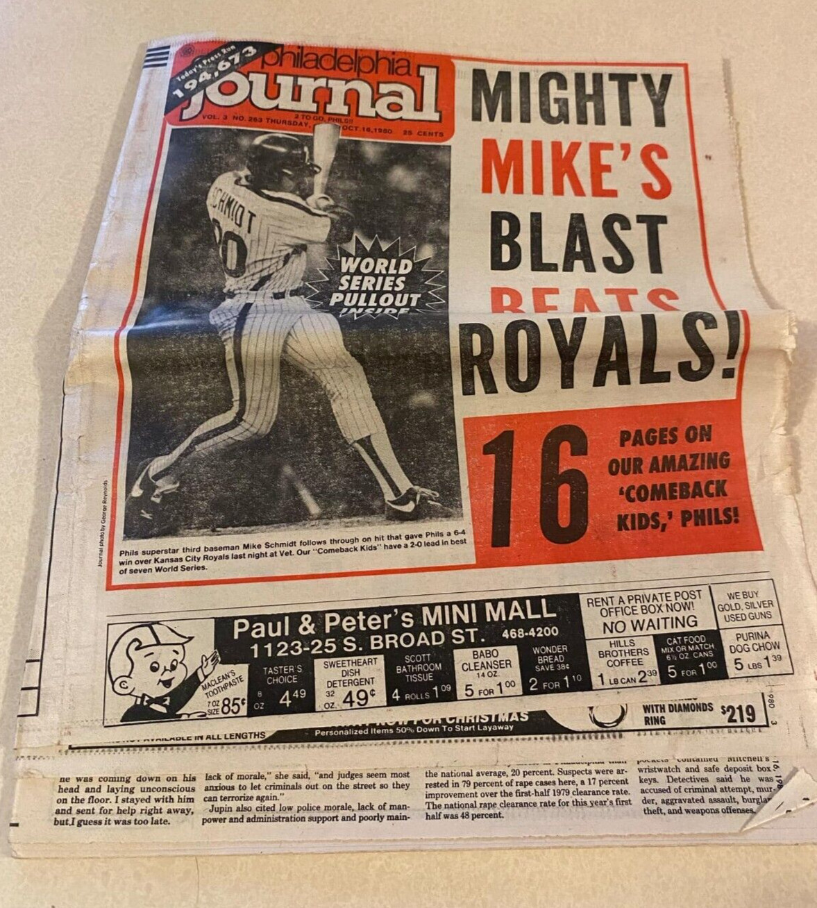 Philadelphia Journal Tabloid October 16 1980 Vol 3 #263 MLB Phils Mike Schmidt