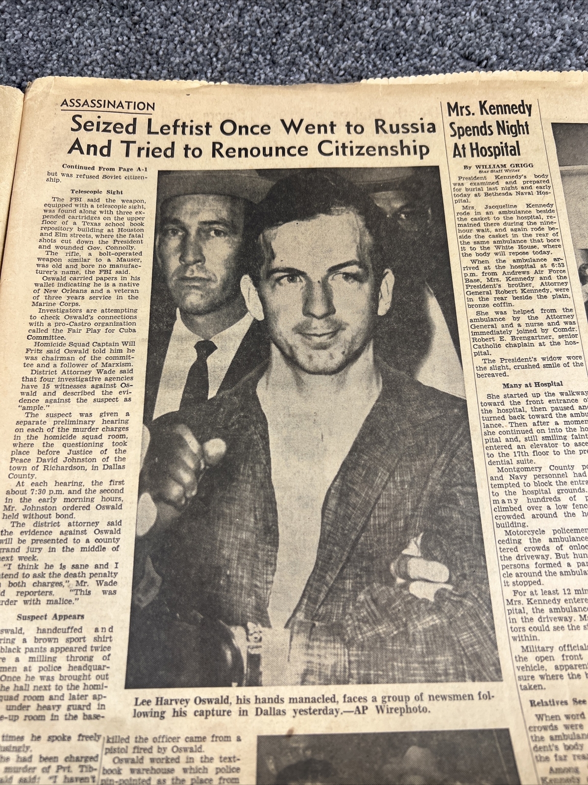 The Evening Star, Washington DC “Johnson Takes Over” 11/23/1963 A Section Only
