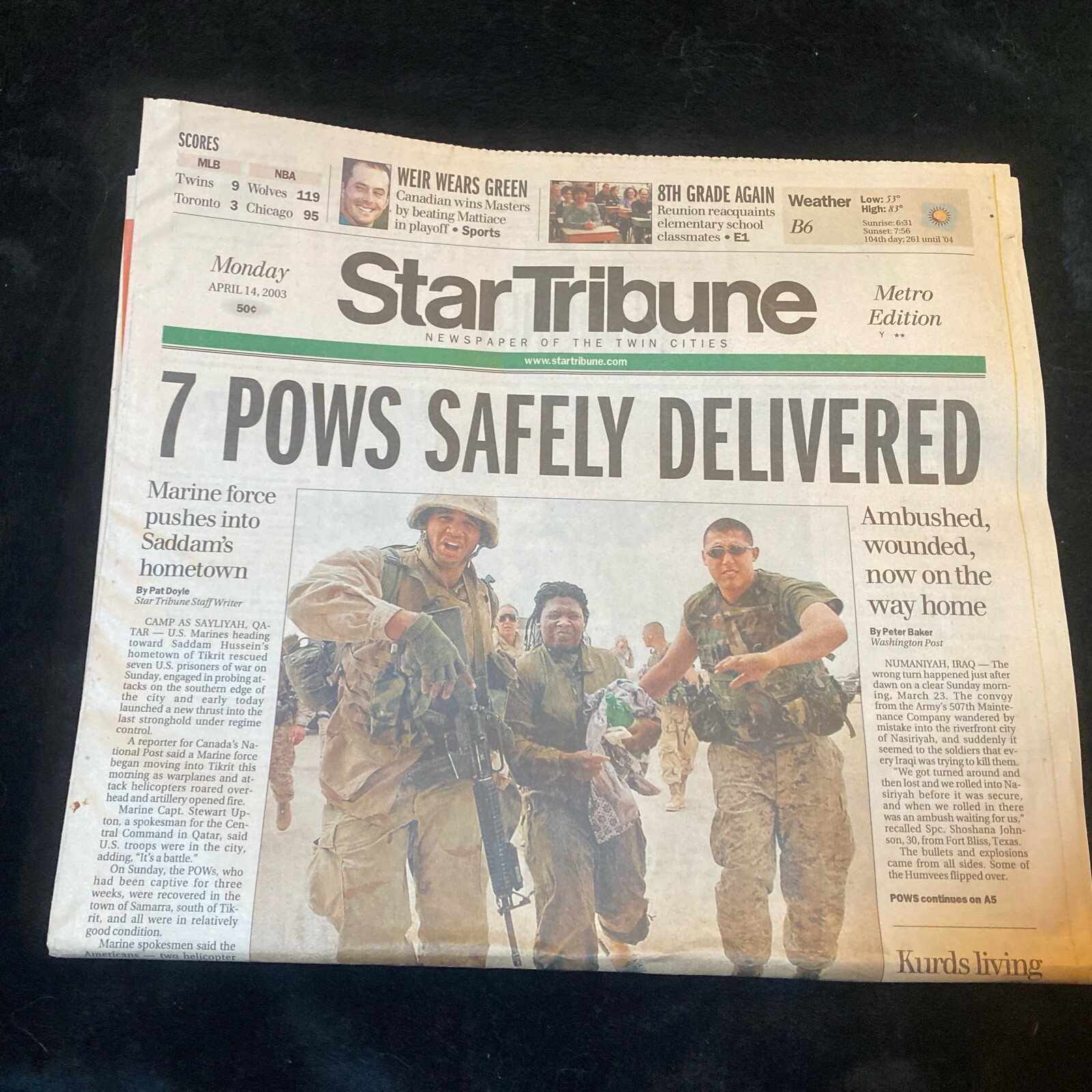 Historic Minnesota Star Tribune April 14, 2003 Iraq War – Section A ONLY
