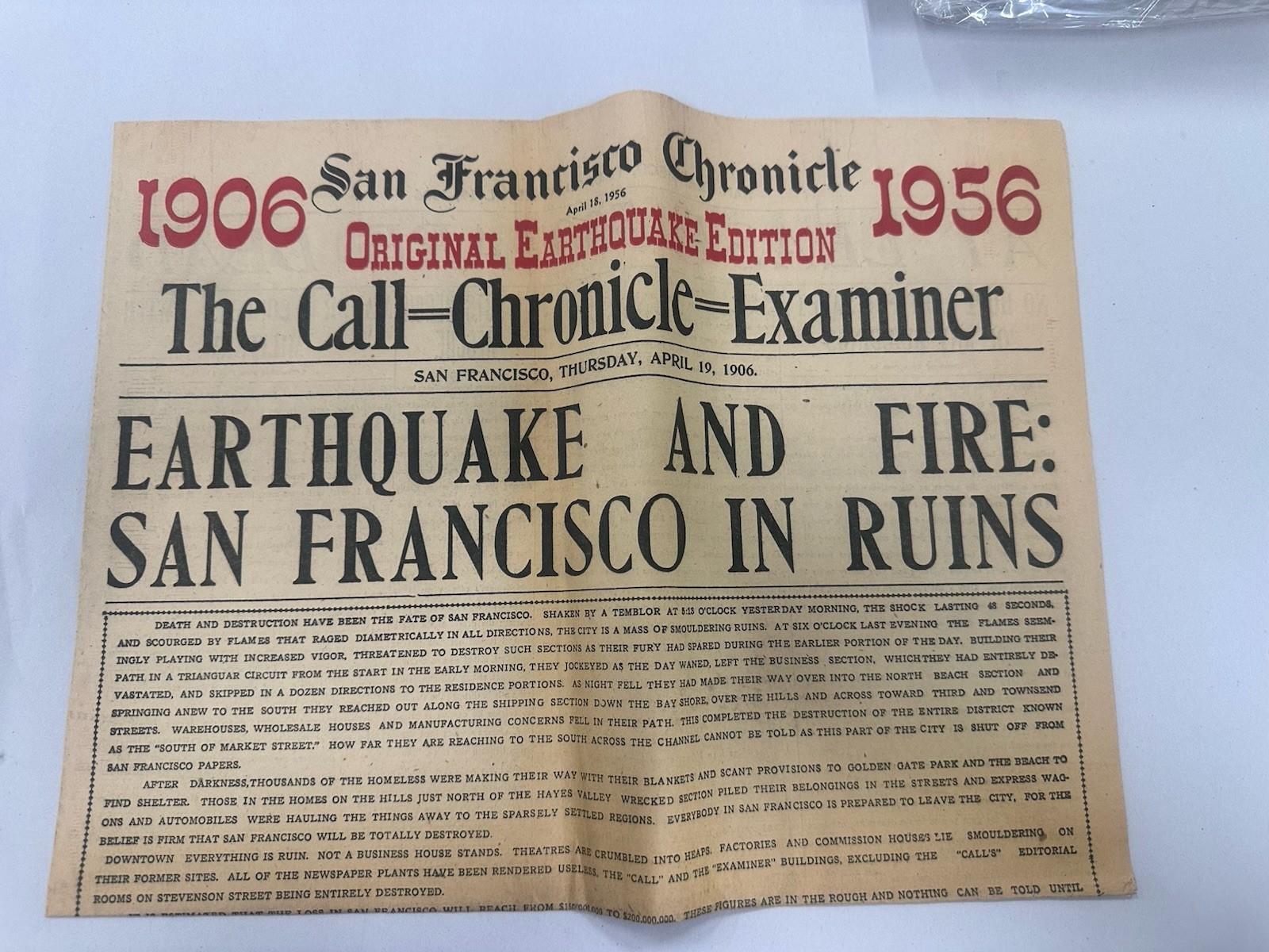 1956 San Francisco Chronicle – 1906 Earthquake 50th Anniversary Edition