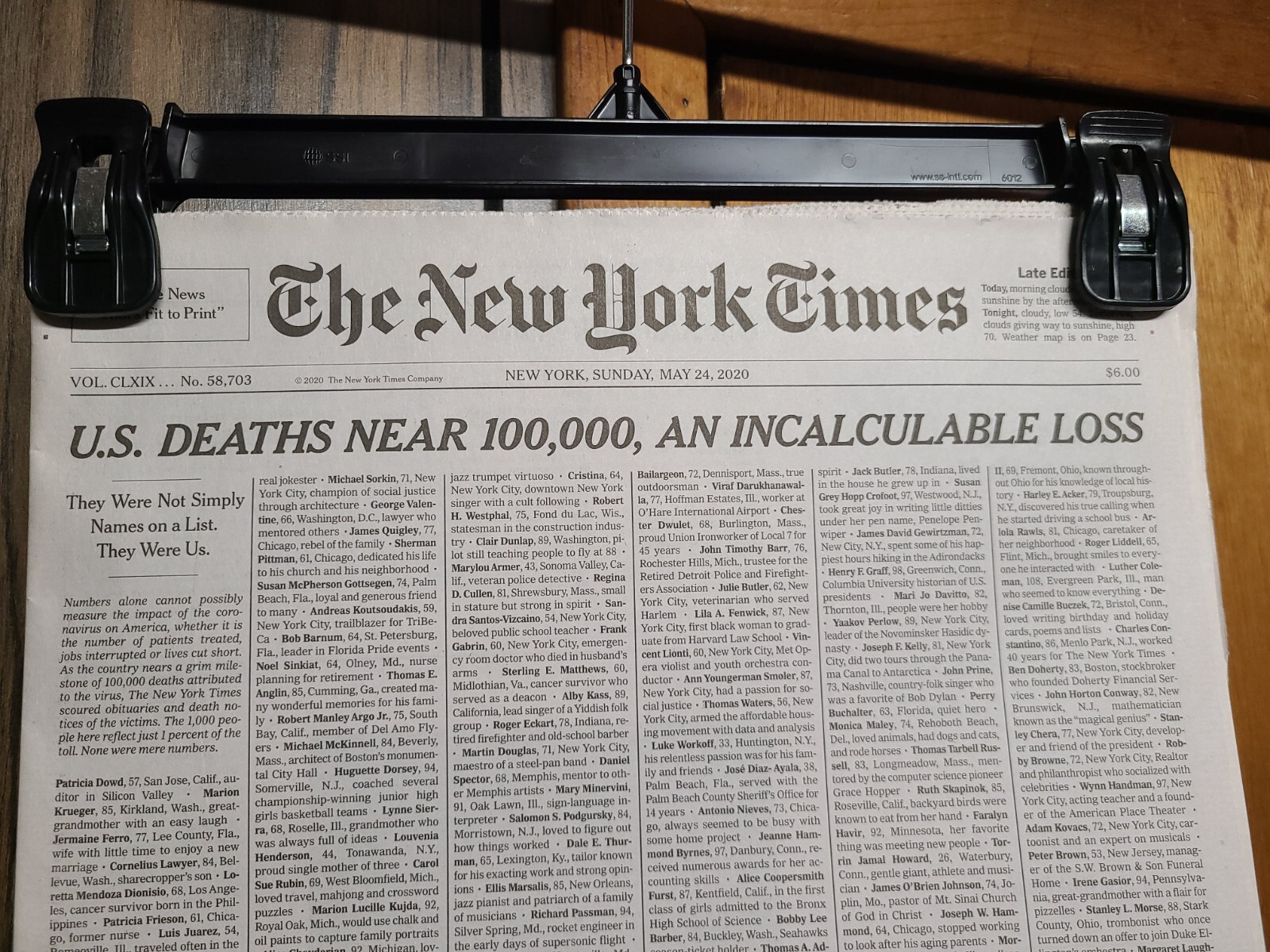 New York Times Newspaper Sunday May24 2020 US Death Near 100,000 Late Edition