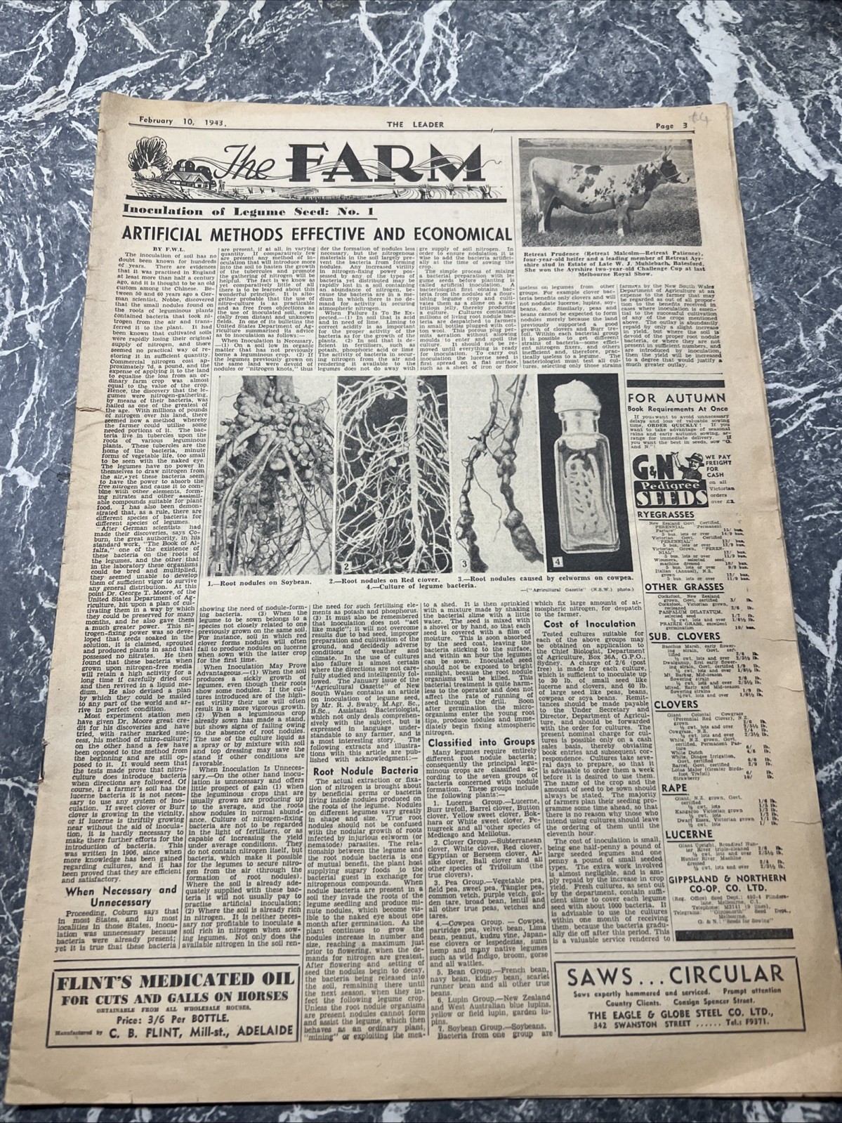 VINTAGE NEWSPAPER THE FARM LEADER 1940s ADVERT WW2 SCRAPBOOKING ART