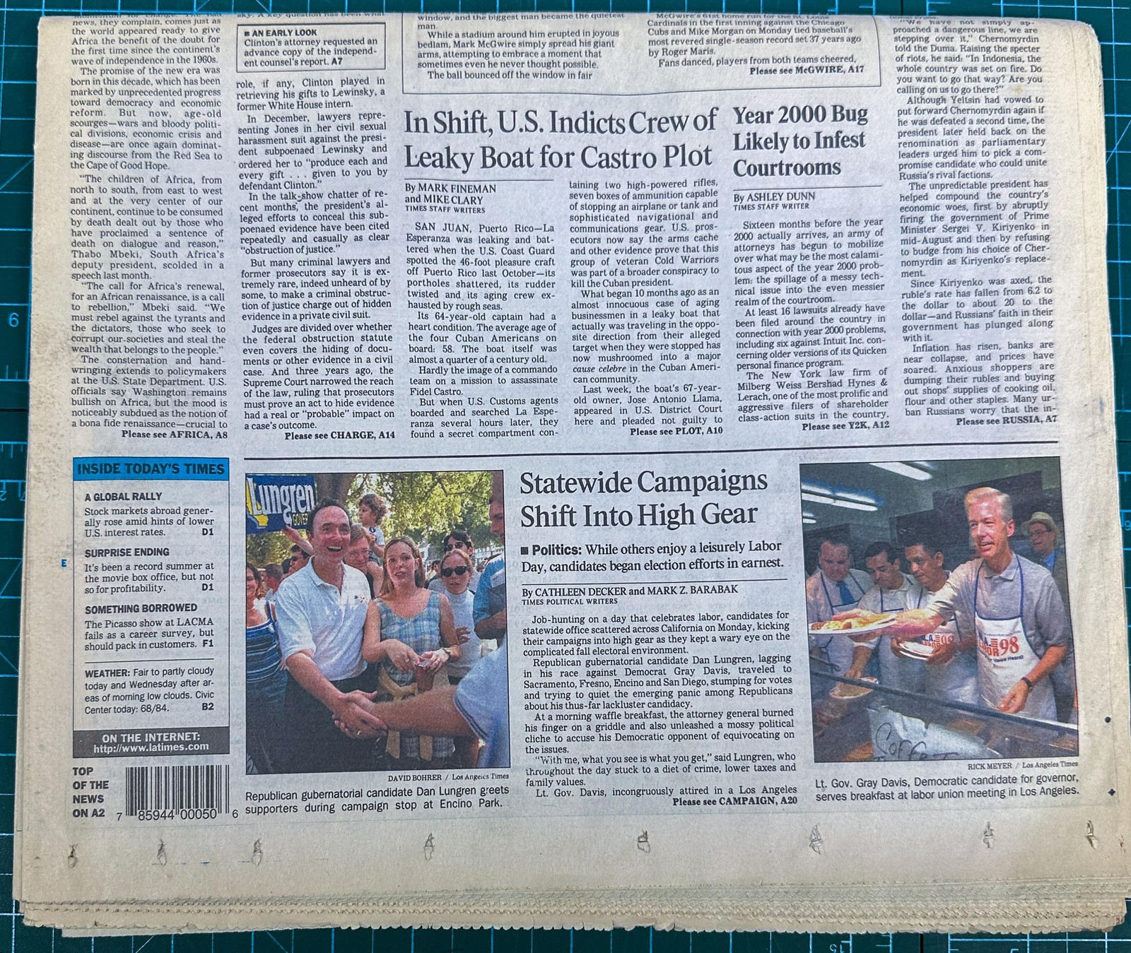 VTG USA Today Los Angeles Times Newspapers Mark McGwire 62 HR 1998 Lot 3 MLB