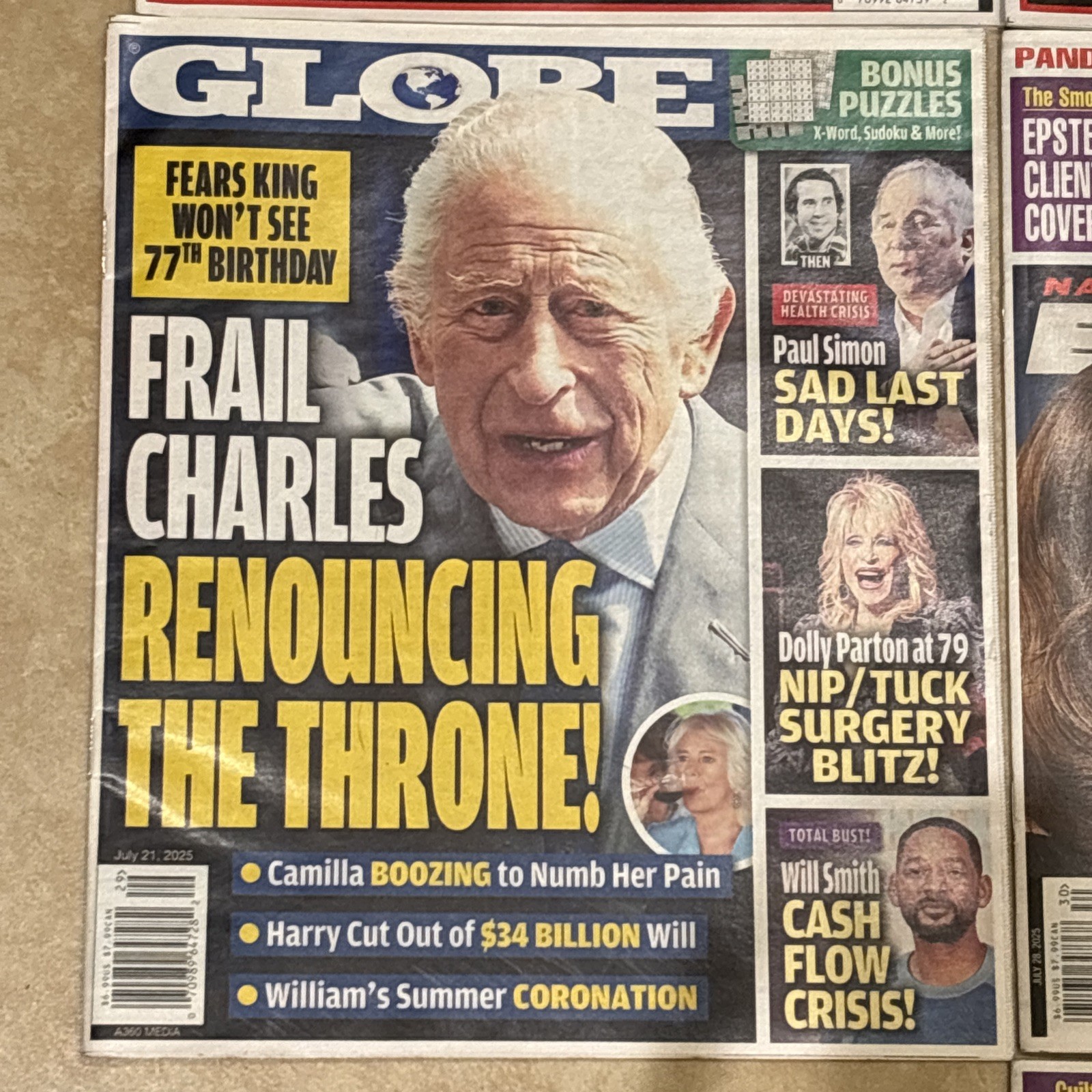 Globe Examiner Enquirer 10 Lot JFK EPSTEIN TRUMP MARISKA CHARLES JULY AUG 2025