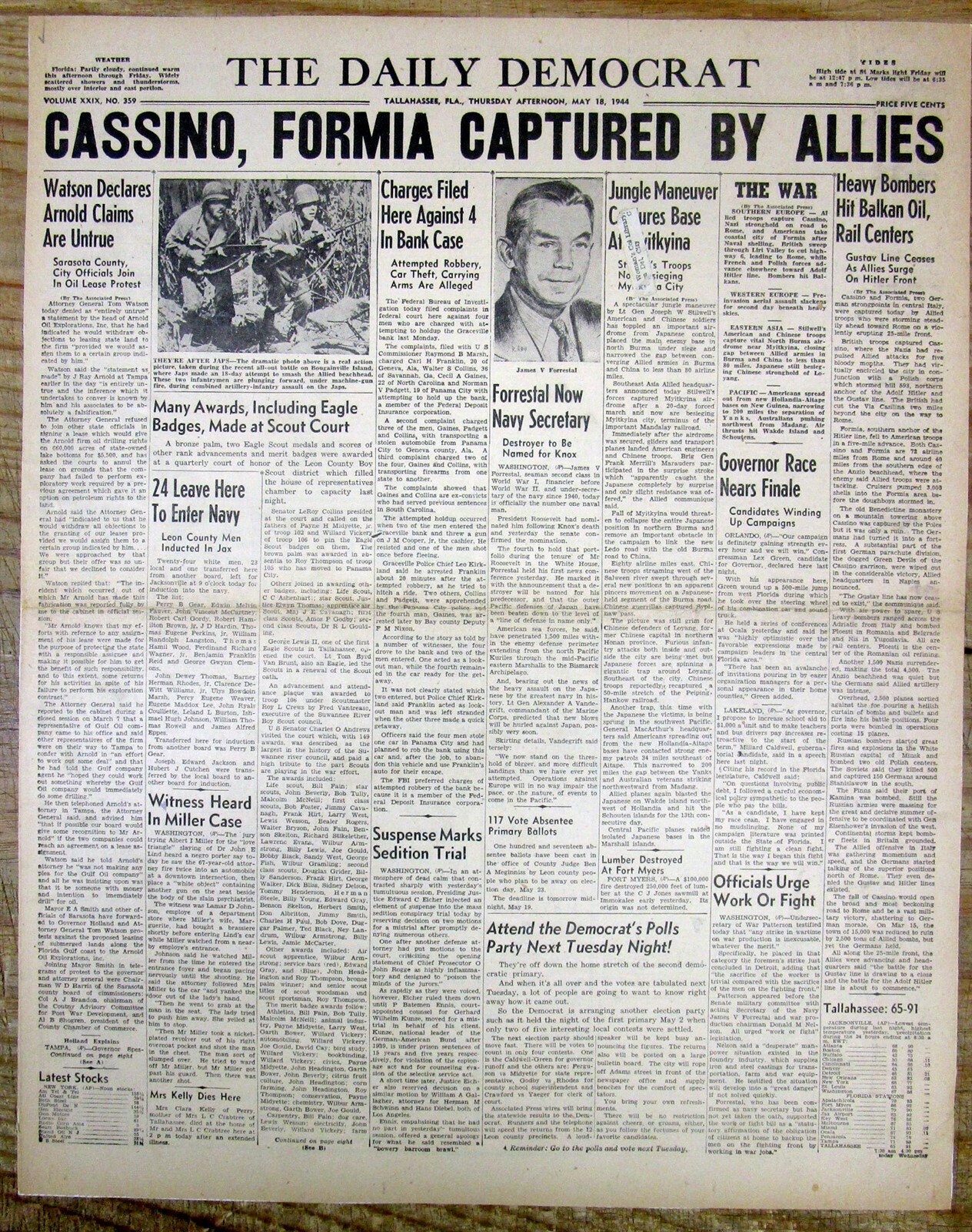 1944 WW II hdln newspaper BATTLE of MONTE CASSINO in ITALY ENDS w ALLIED VICTORY