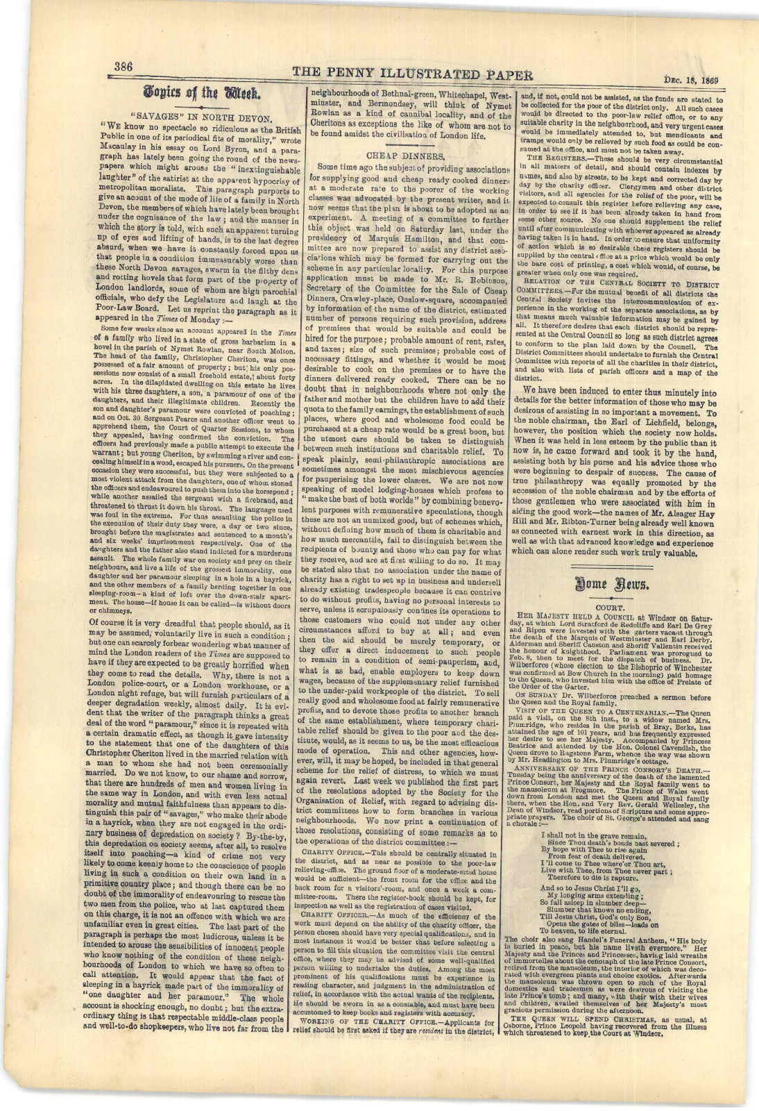 1869 Penny Ilustrated Paper, Devon Savages, NY Richardson Tragedy,Irish Troubles