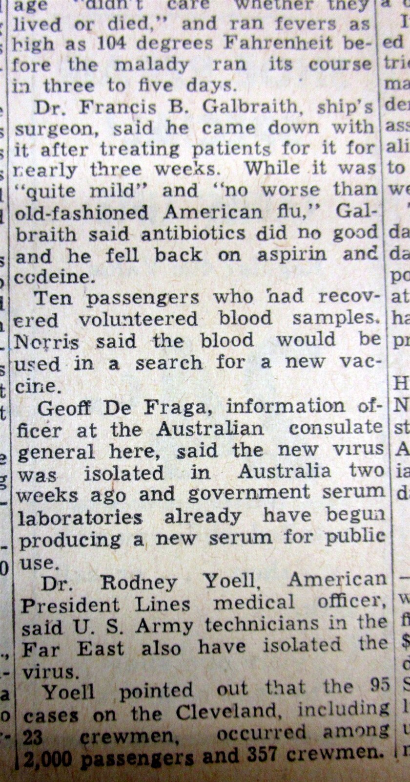 5 1957 newspapers H2N2 ASIAN FLU PANDEMIC BEGINS One of the deadliest in history