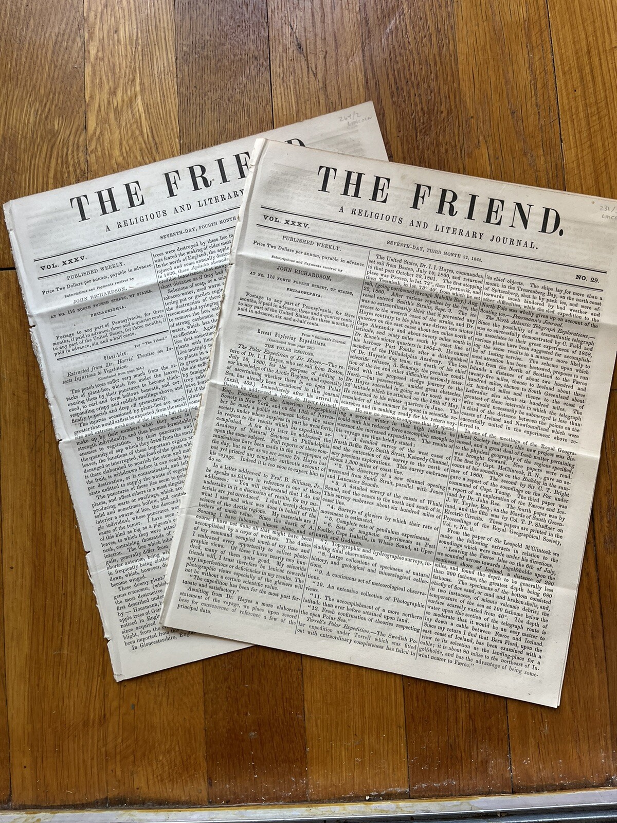 2 1862 newspapers ABRAHAM LINCOLN PROCLAMATION Calling for SLAVE EMANCIPATION