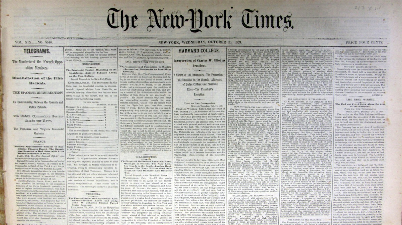1869 NY Times newspaper wth FOUNDING of THE AMERICAN WOMAN SUFFRAGE ASSOCIATION