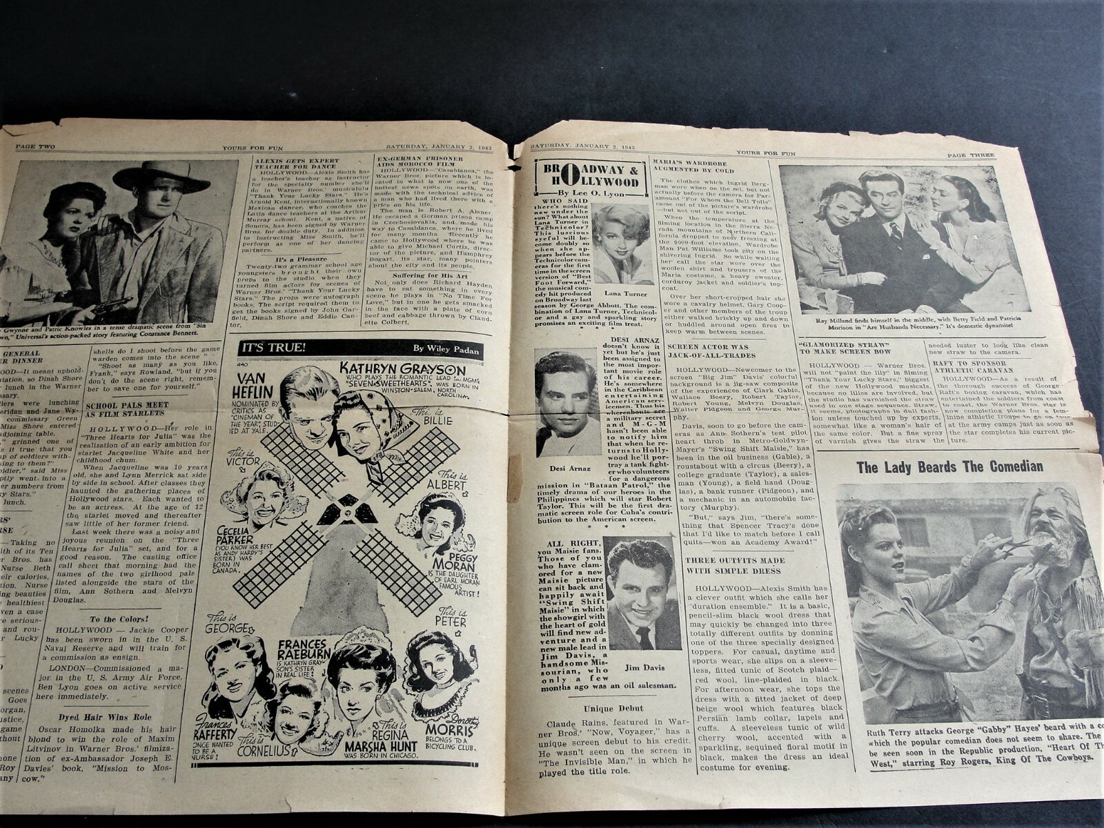 Vintage-Original 1940s Movie News & Ads.- Newspaper Set of (6). RARE.