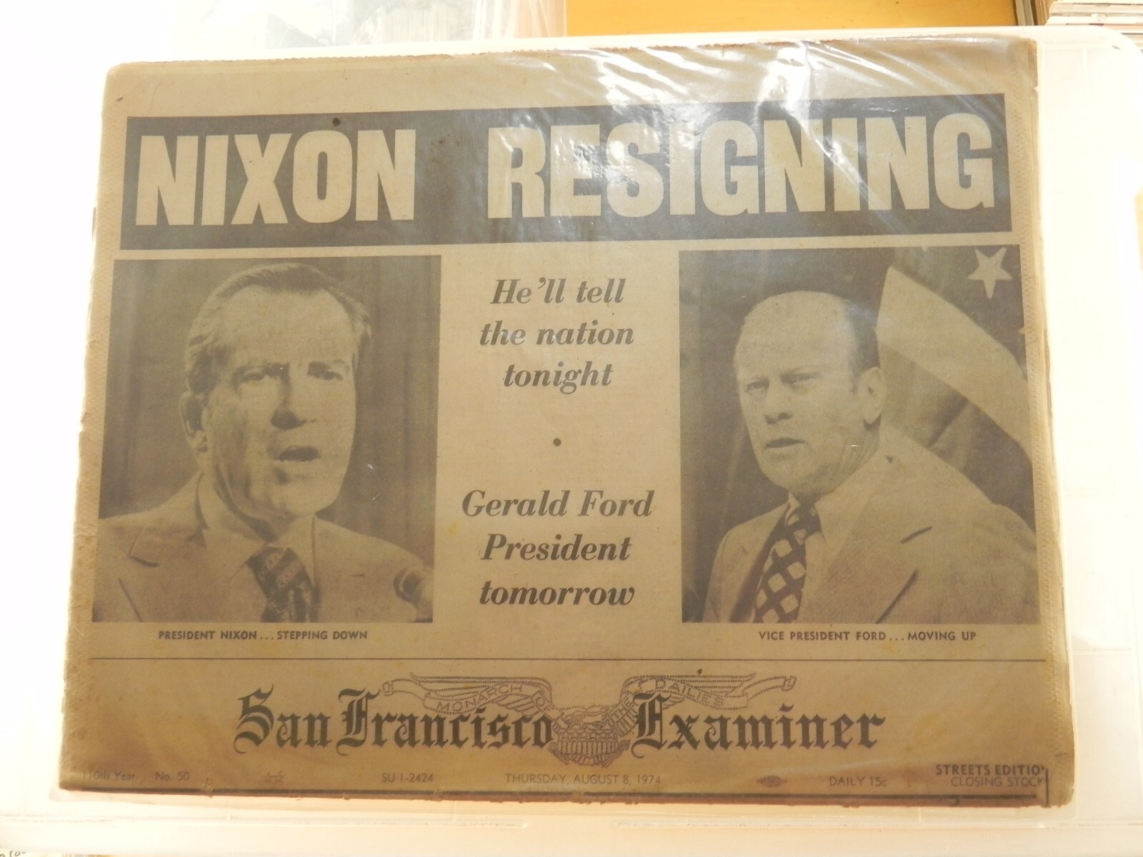 President Richard Nixon Resigning San Francisco Newspaper August 8, 1974