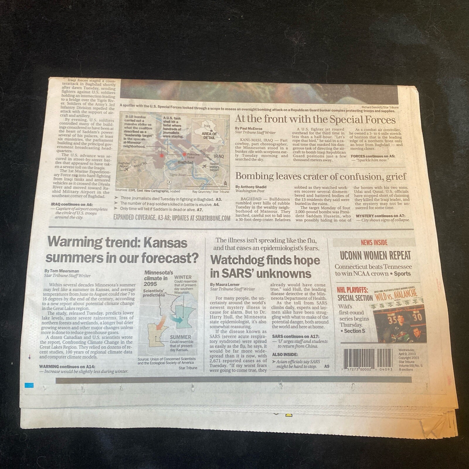 Historic Minnesota Star Tribune April 9, 2003 Iraq War – Section A ONLY