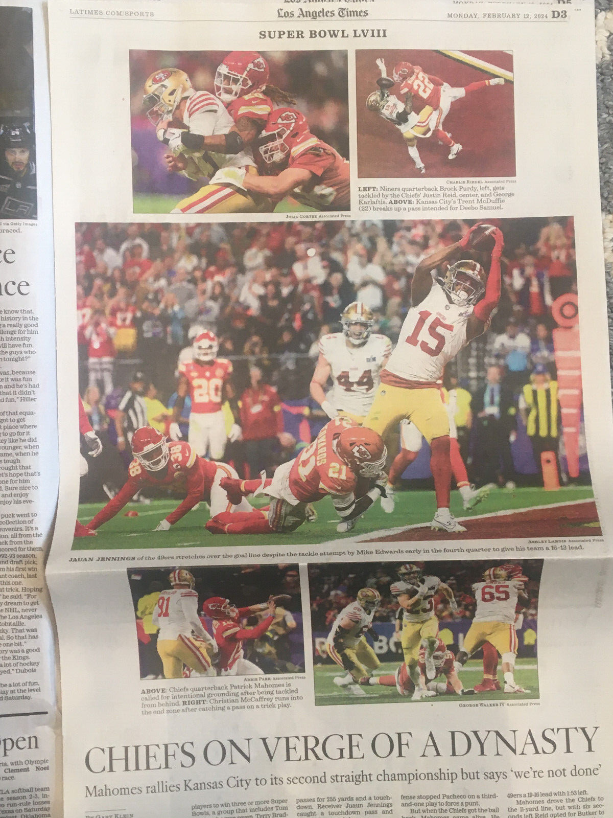 LOS ANGELES TIMES Feb. 12, 2024 Cali. SUPER BOWL LVIII Travis Kelce Taylor Swift