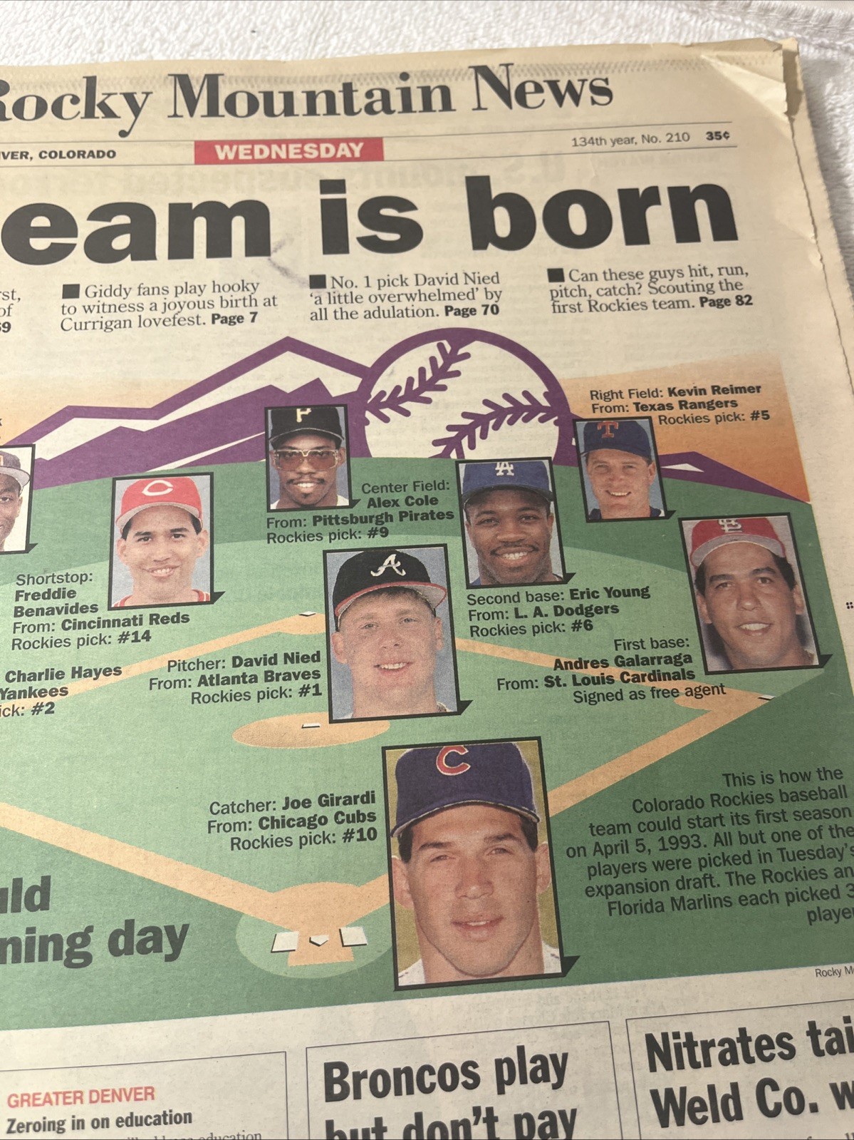 VTG Rocky Mountain News Newspaper Nov 18 , 1992 A Team Is Born Colorado Rockies