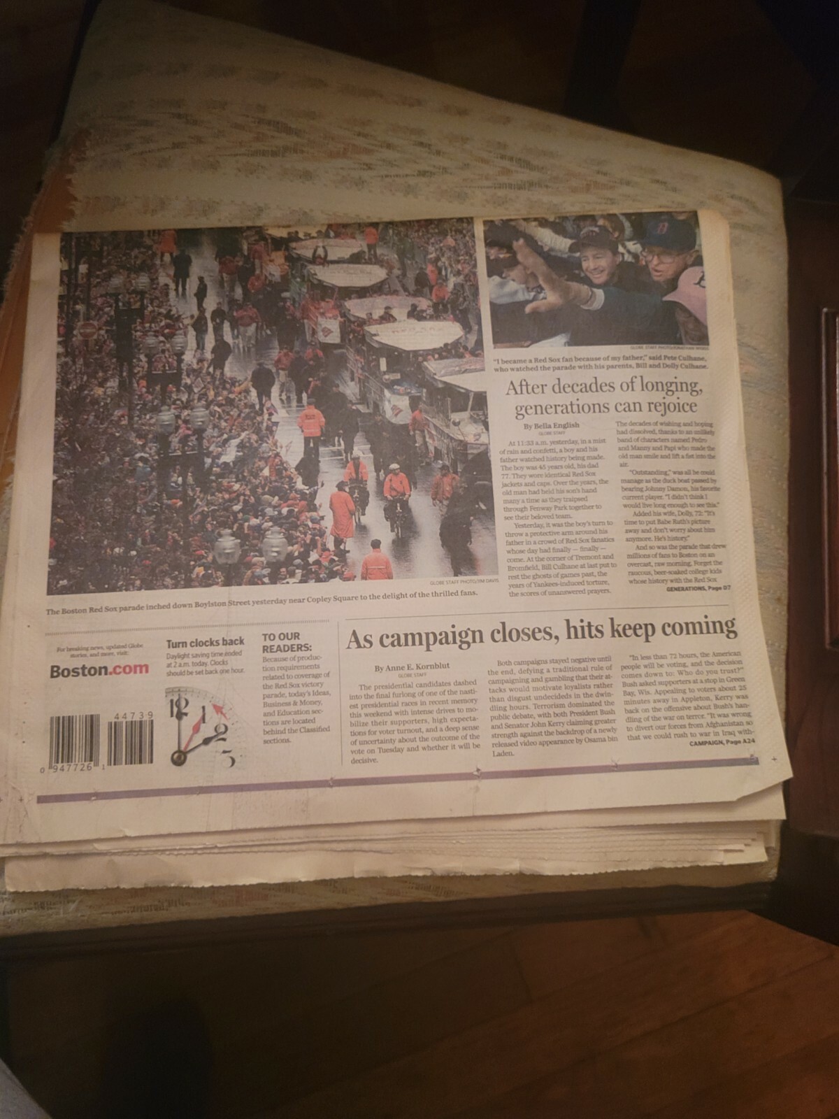 Boston Sunday Globe October 31 2004 Red Sox – A, C and D sections only