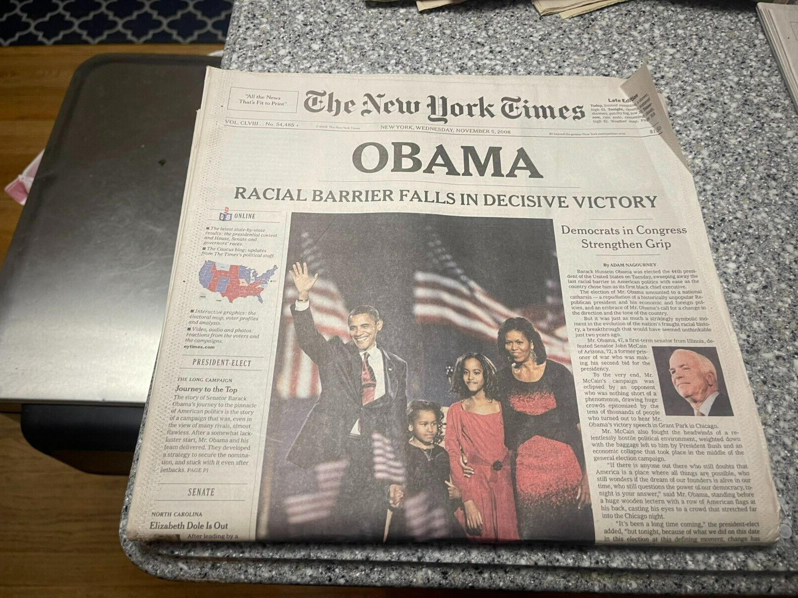 New York Times Newspaper President Barack Obama Election November 5 2008