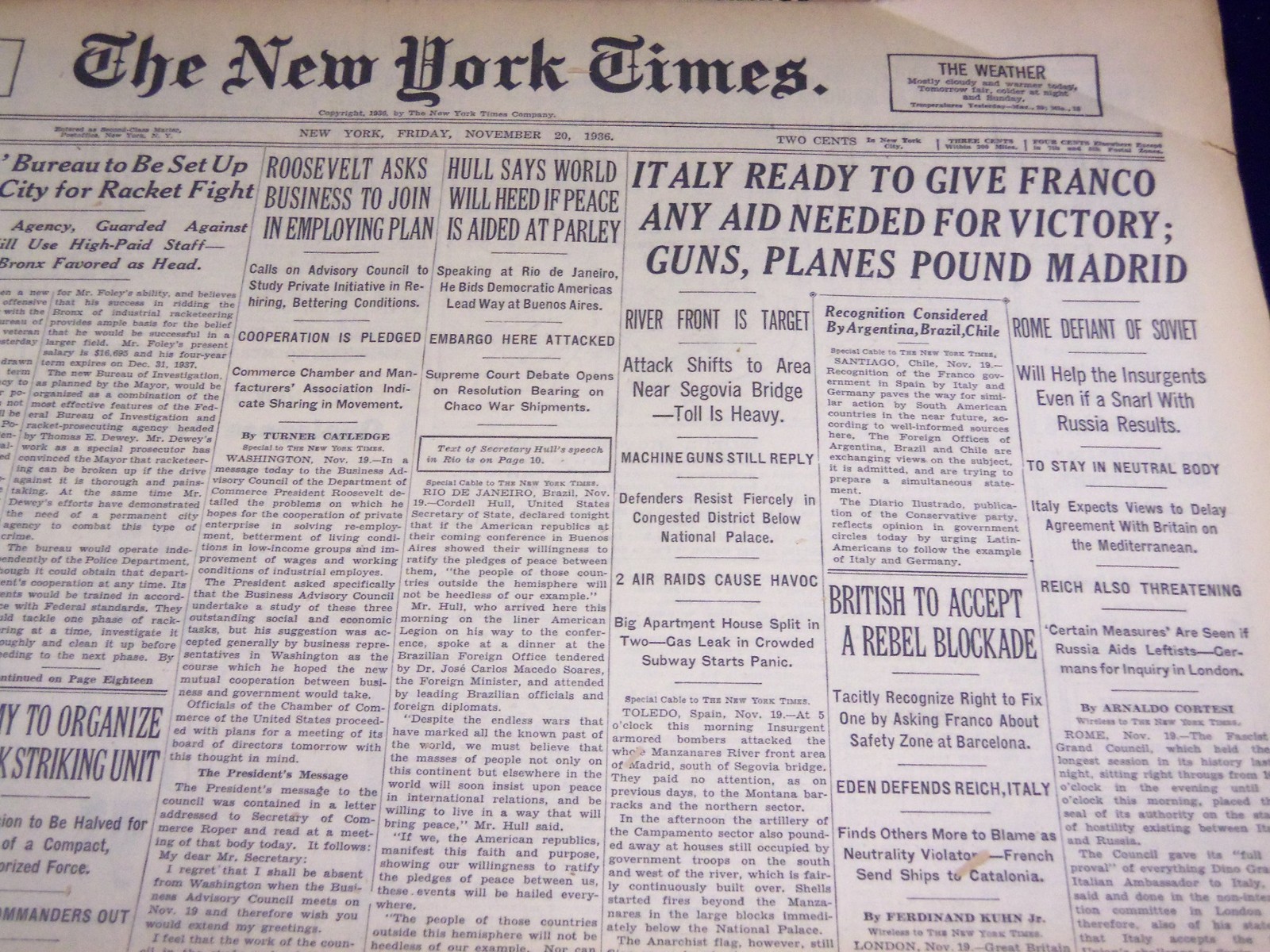 1936 NOV 20 NEW YORK TIMES – ITALY READY TO GIVE FRANCO ANY AID NEEDED – NT 2078