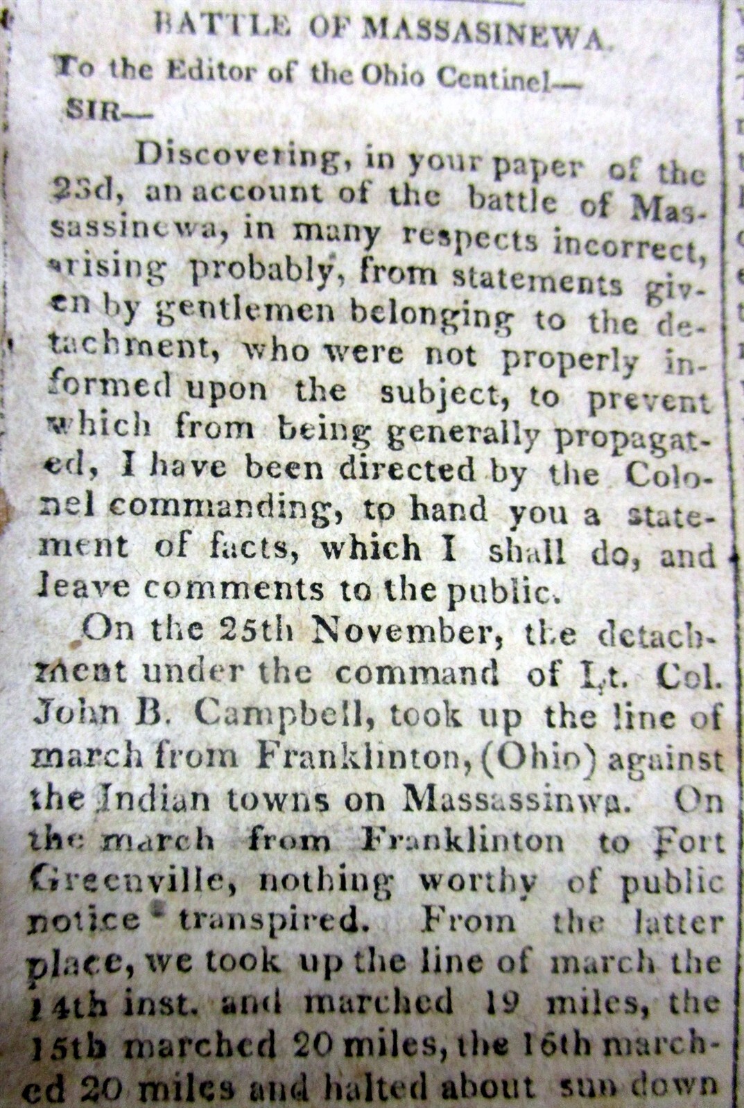 2 War of 1812 newspapers BATTLE OF MISSISSINEWA Indiana NATIVE AMERICAN INDIANS