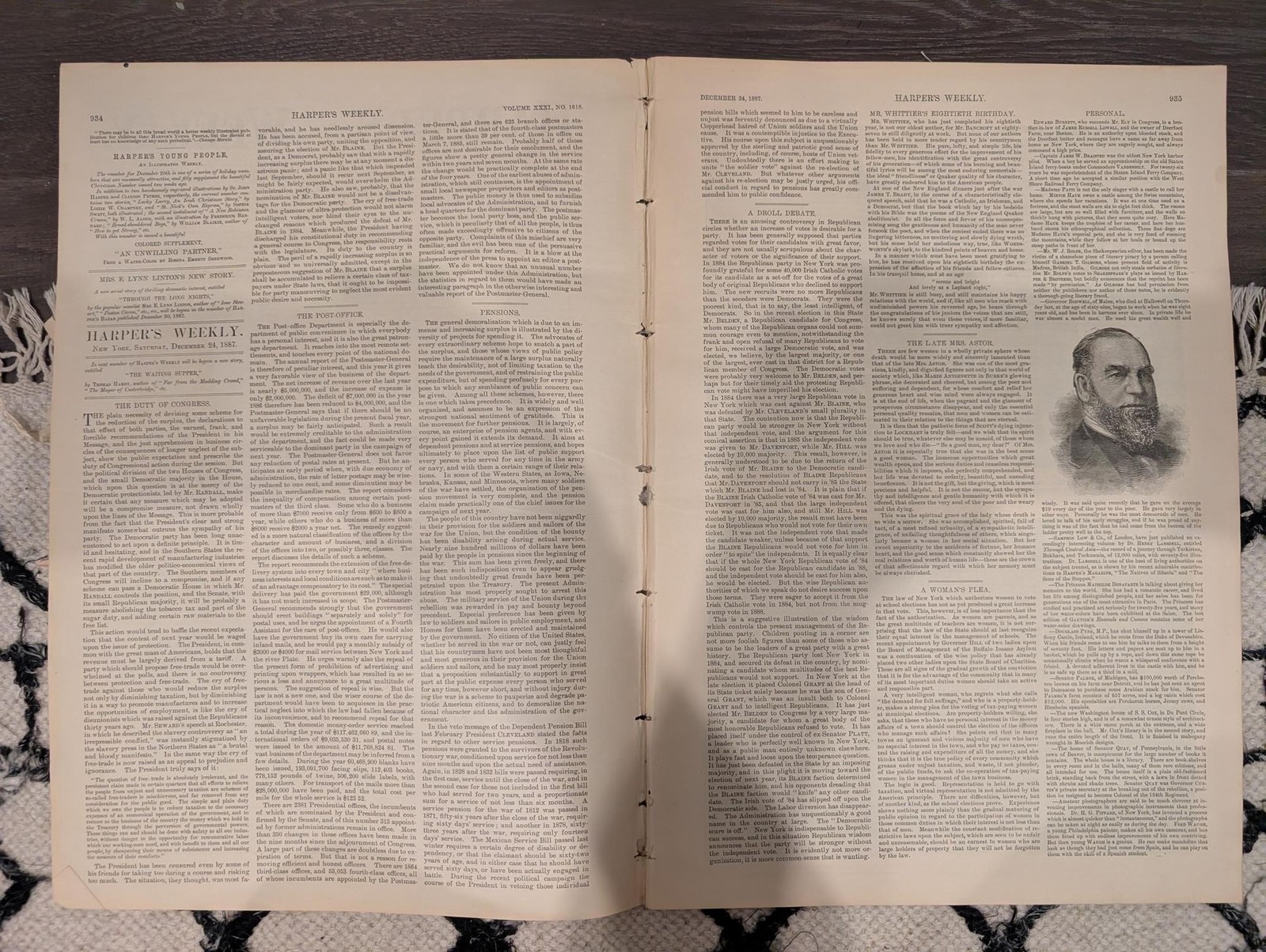 Harper’s Weekly Dec 24 1887 – Remington Canadian Mounted Police, Whittier Portra